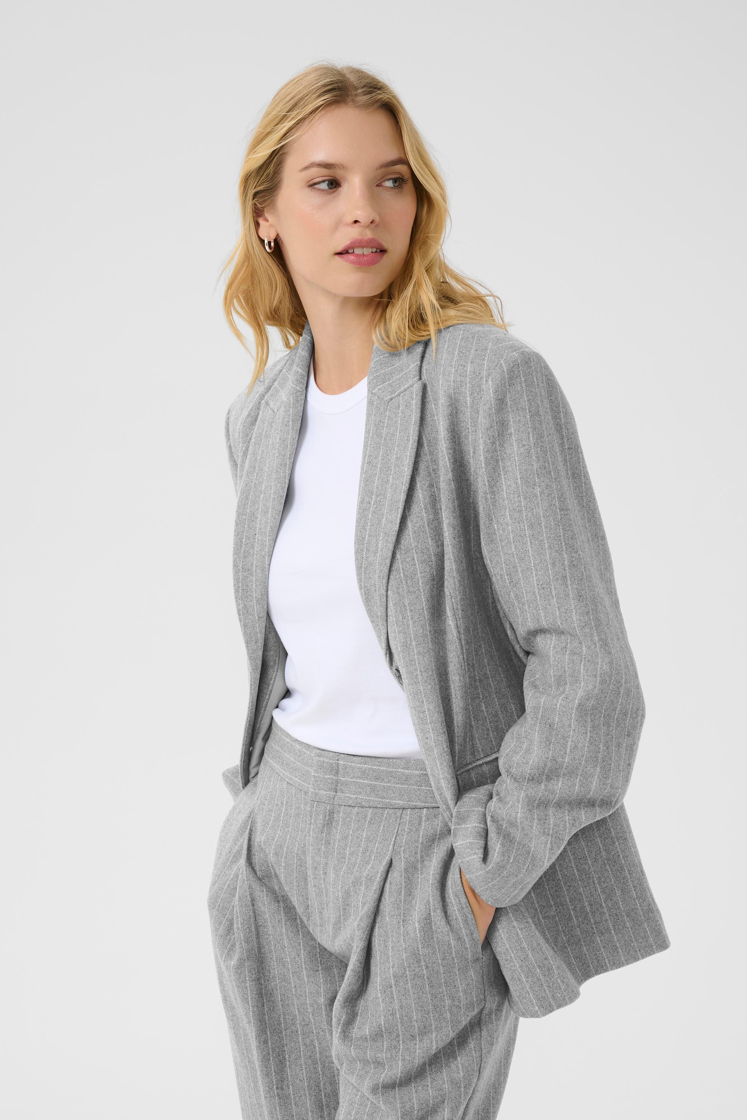 Somaya Blazer - Medium Grey Pinstripe