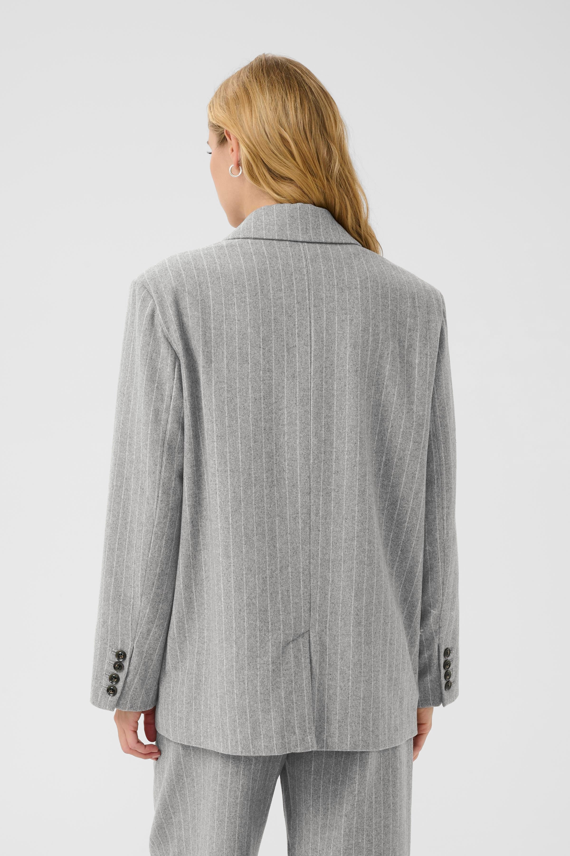 Somaya Blazer - Medium Grey Pinstripe