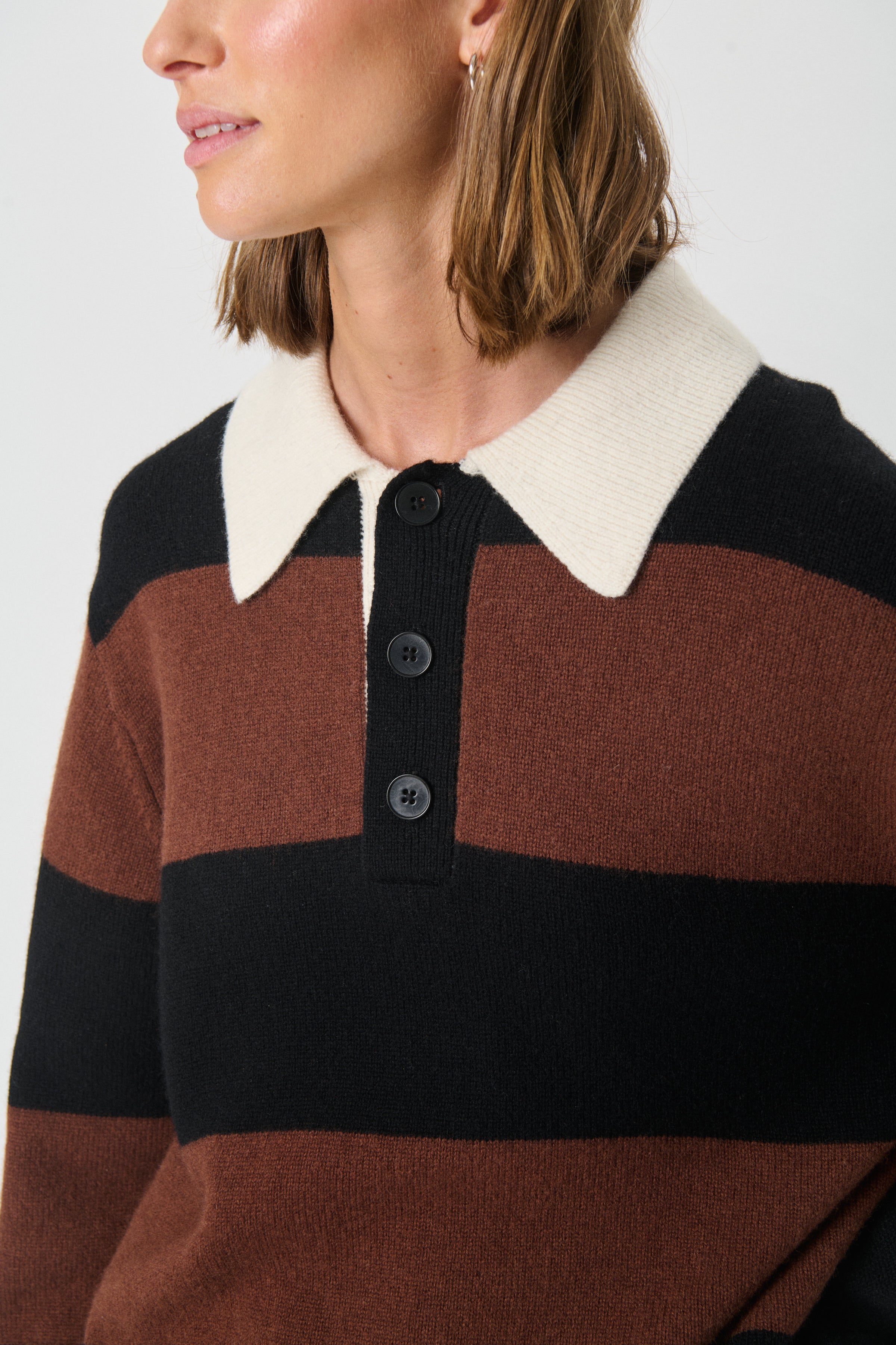 100% wool striped collared pullover