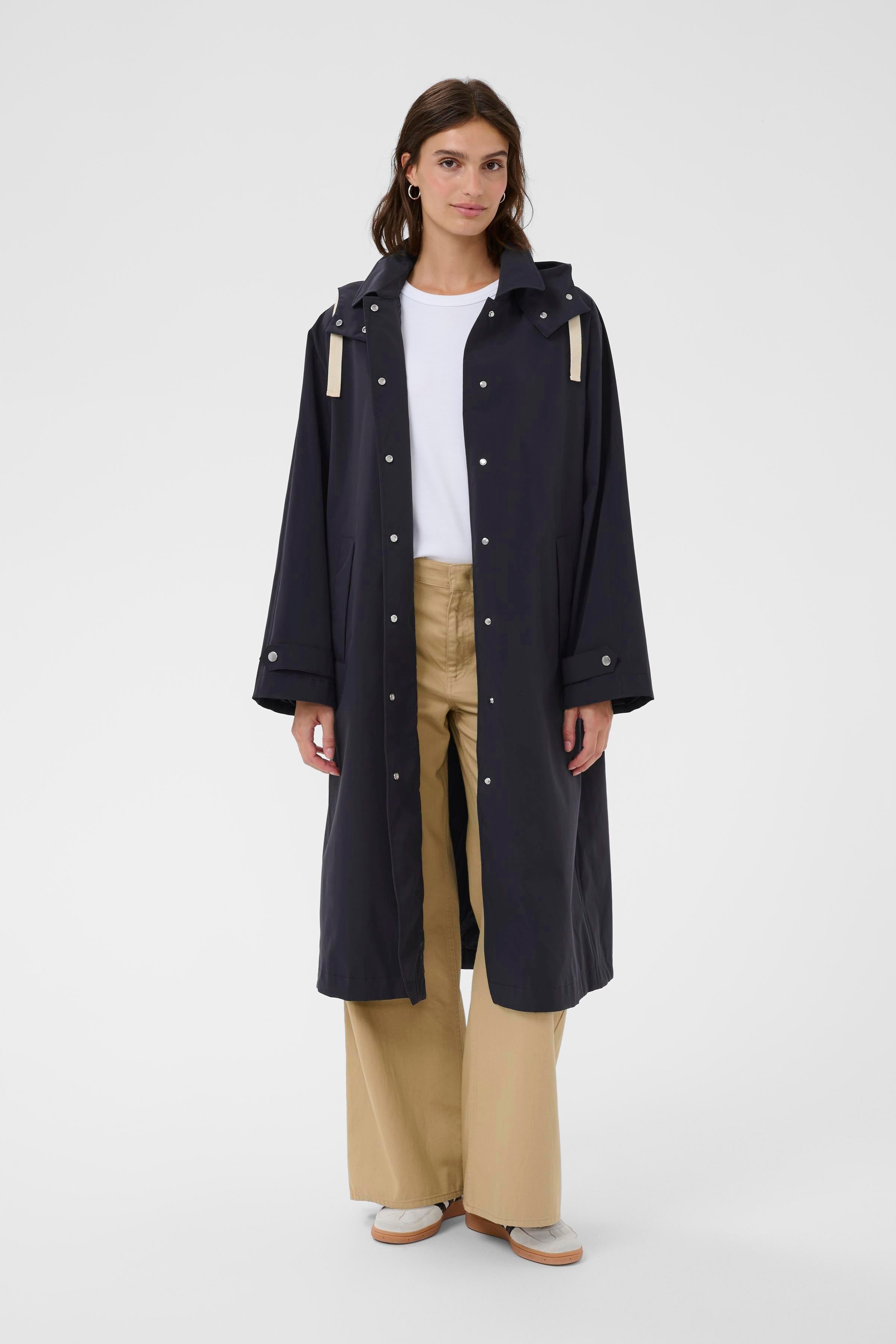 Part Two Yoko Raincoat - Dark Navy | Loose Fit Midi Rain Jacket