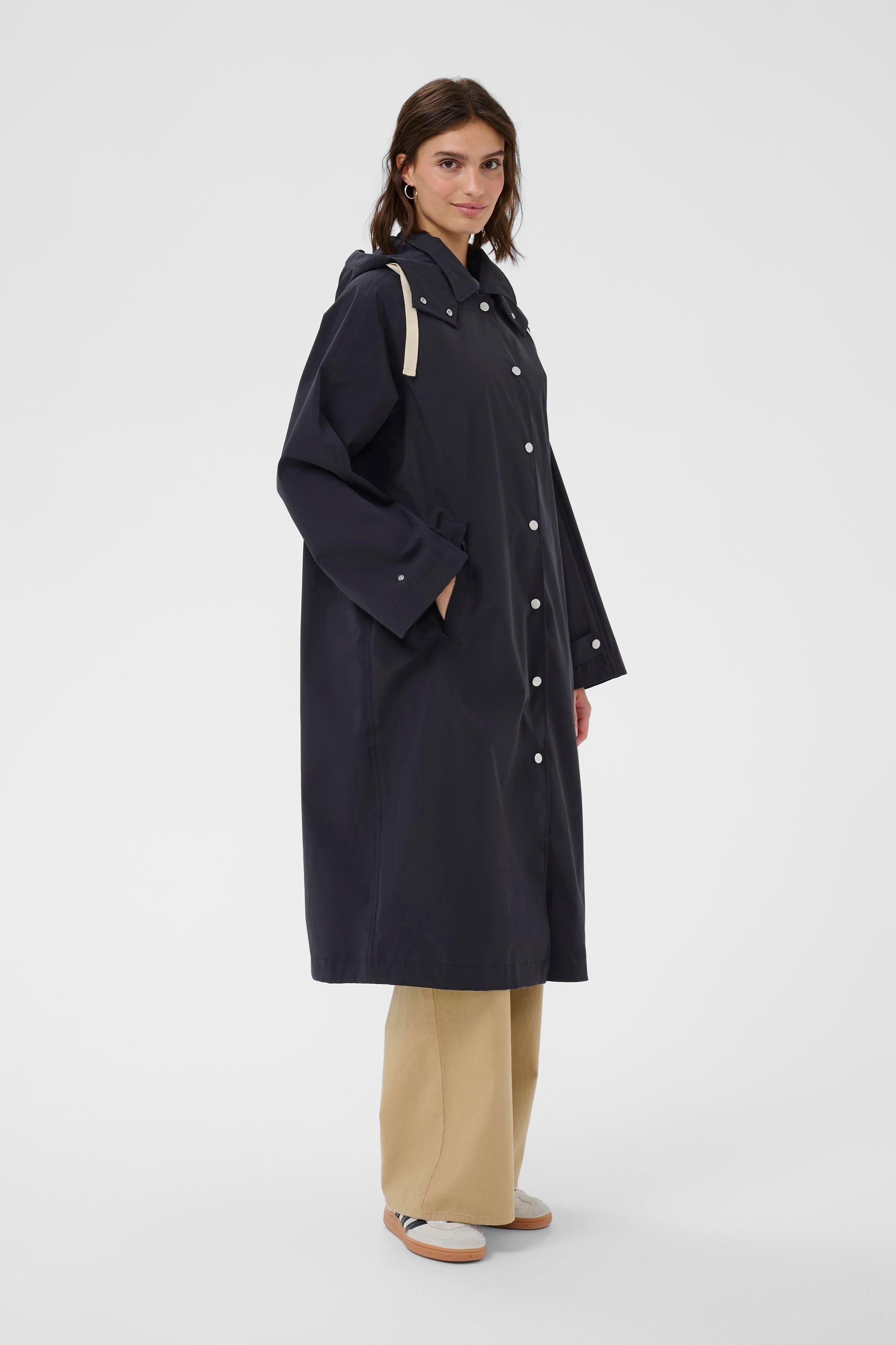Part Two Yoko Raincoat - Dark Navy | Loose Fit Midi Rain Jacket