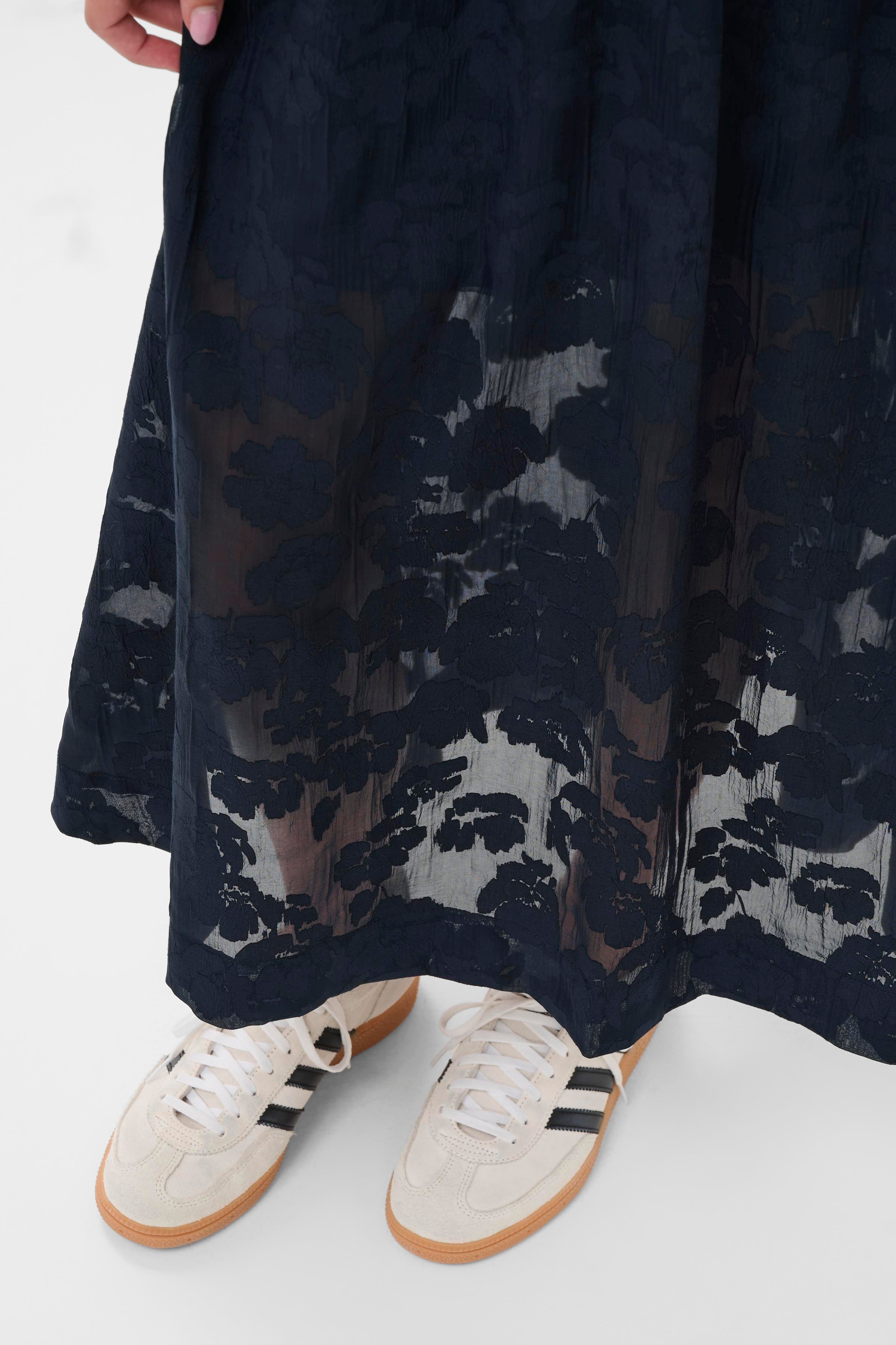 Part Two Zoya Lace Skirt in Dark Blue floral texture midi silhouette