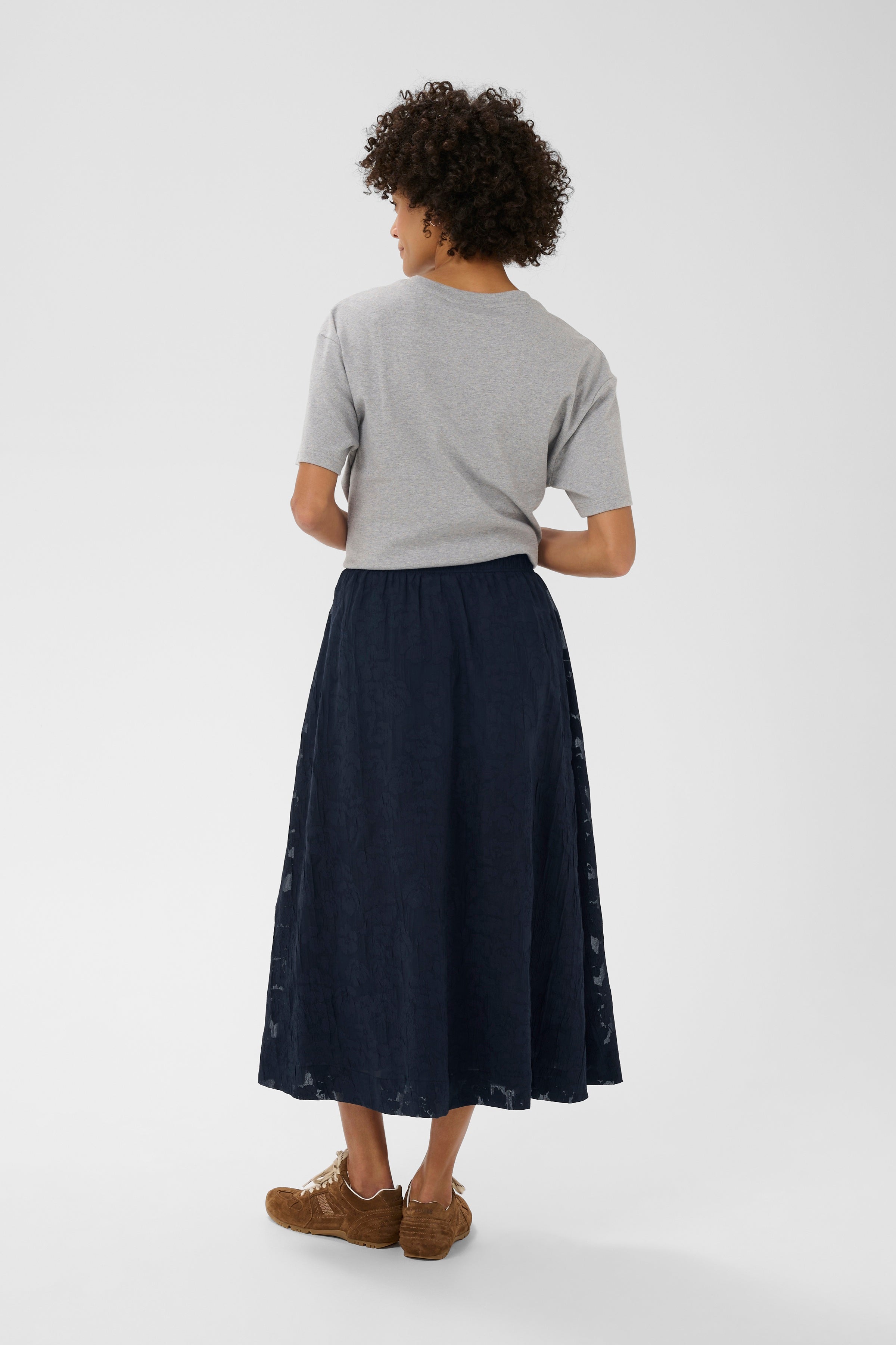 Part Two Zoya Lace Skirt in Dark Blue floral texture midi silhouette