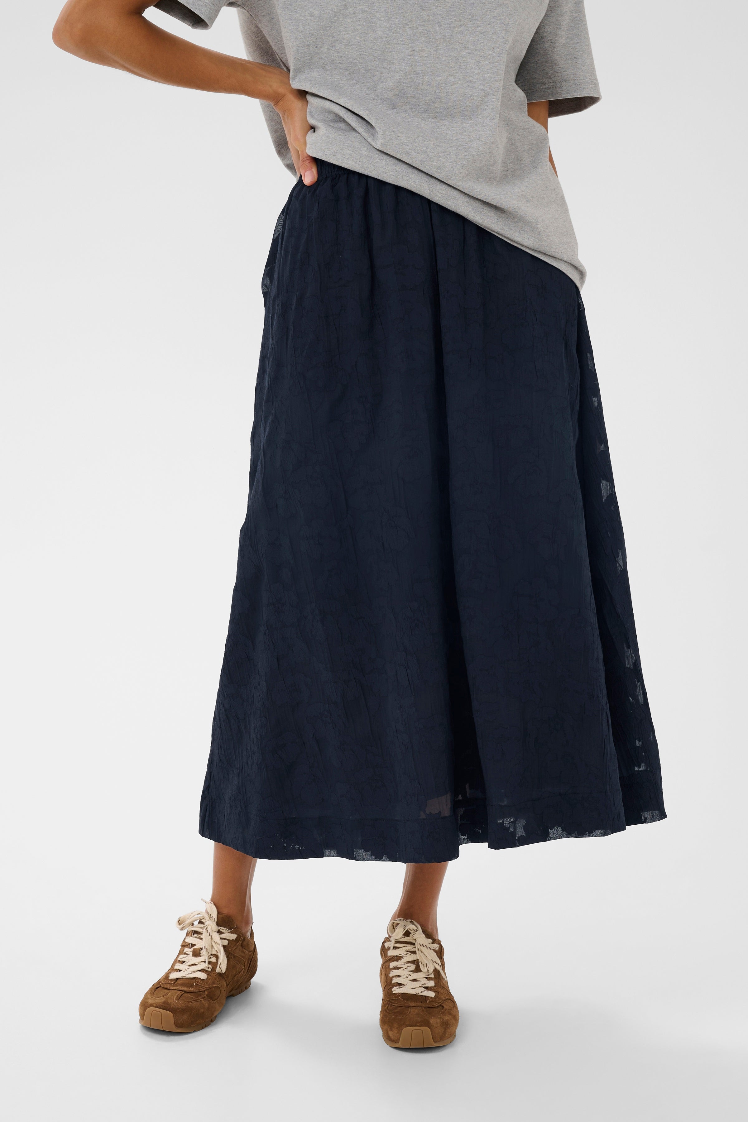 Part Two Zoya Lace Skirt in Dark Blue floral texture midi silhouette