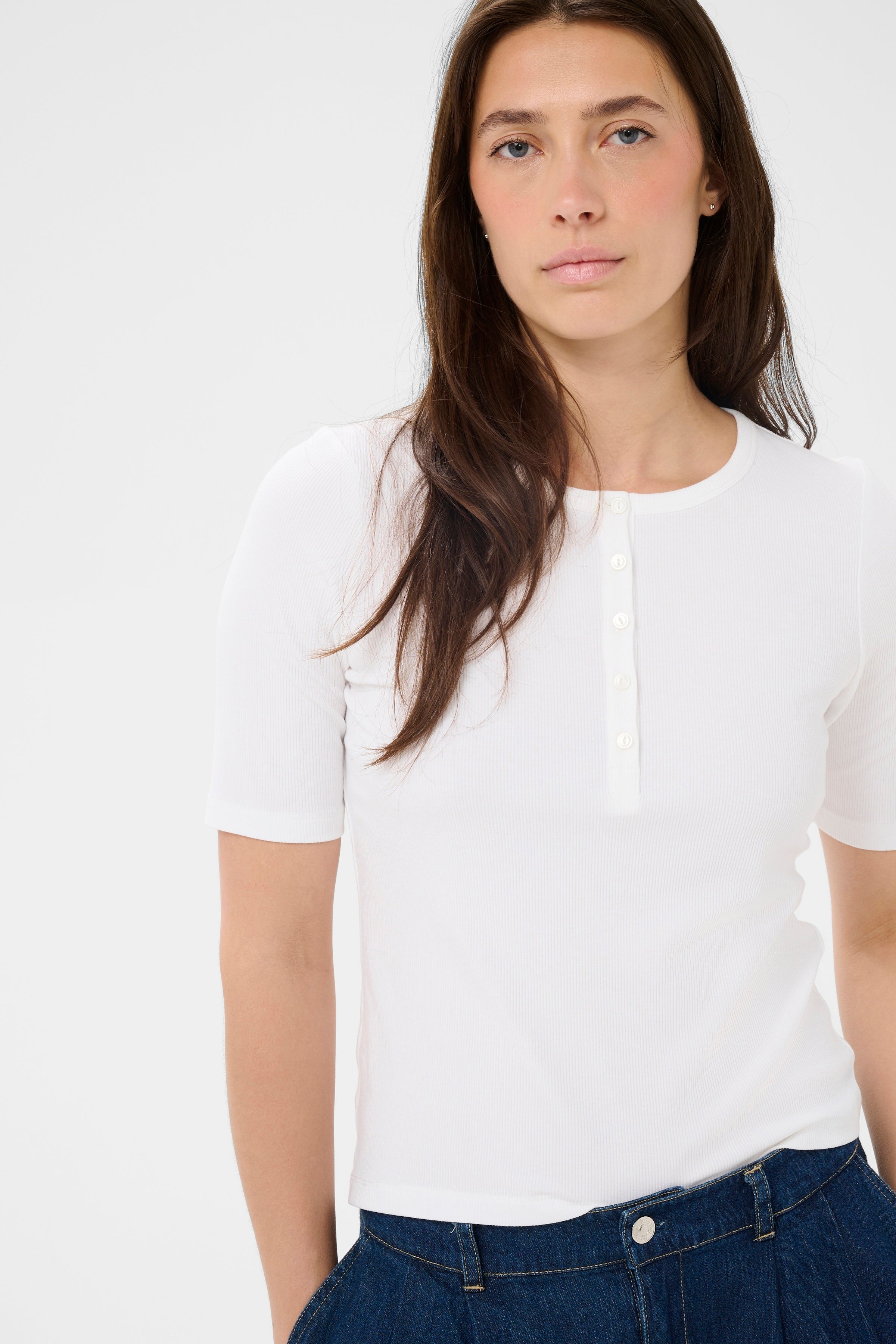 AngelinaPW Henley Tee - White | Ribbed EcoVero T-shirt