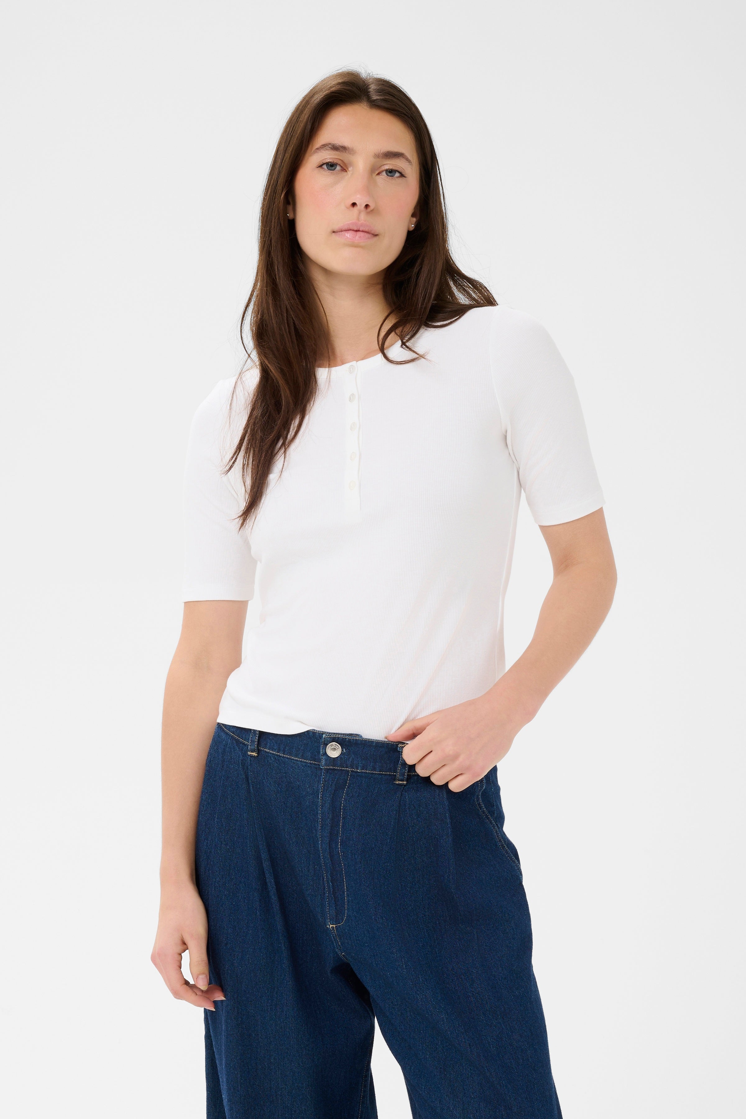 AngelinaPW Henley Tee - White | Ribbed EcoVero T-shirt