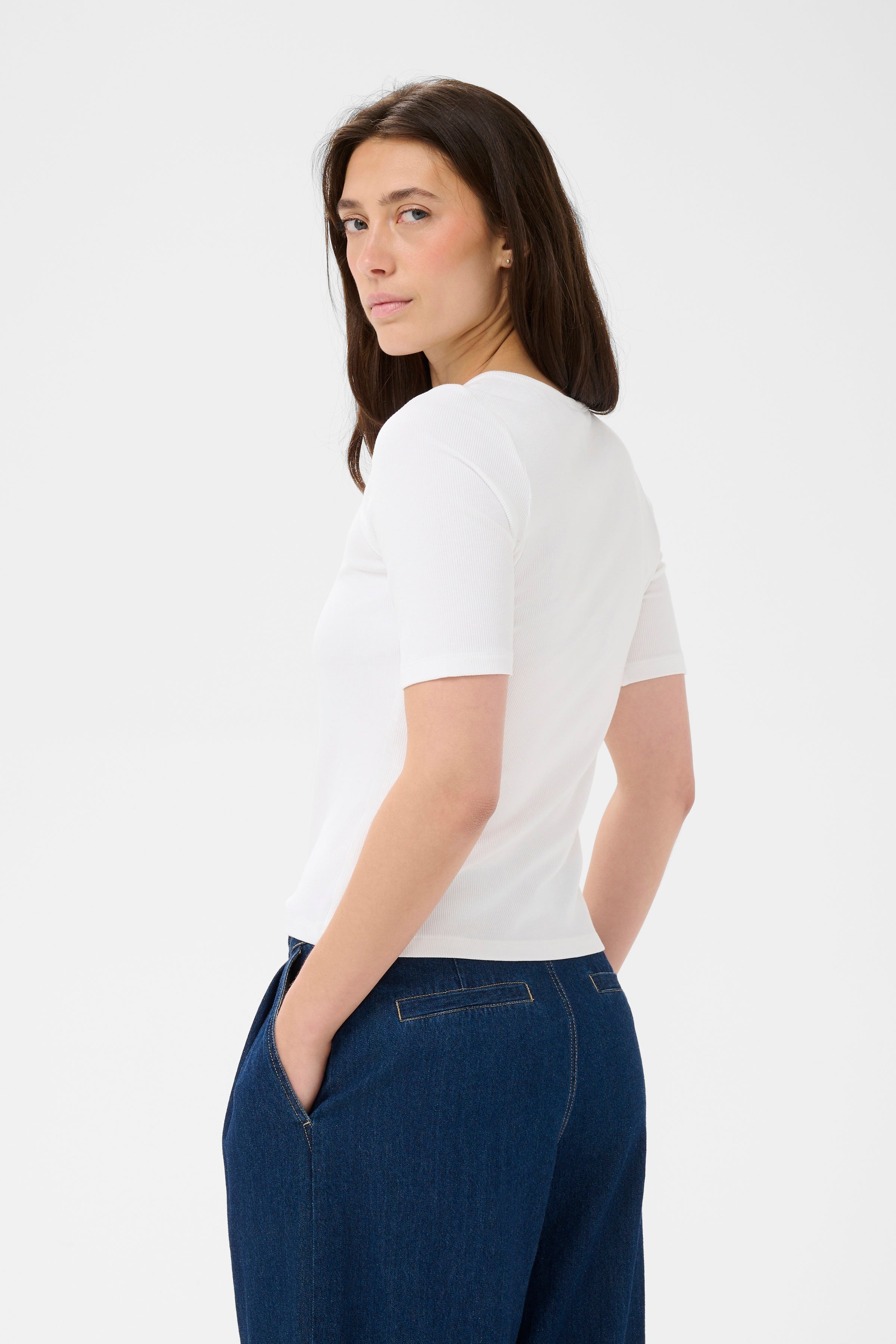 AngelinaPW Henley Tee - White | Ribbed EcoVero T-shirt