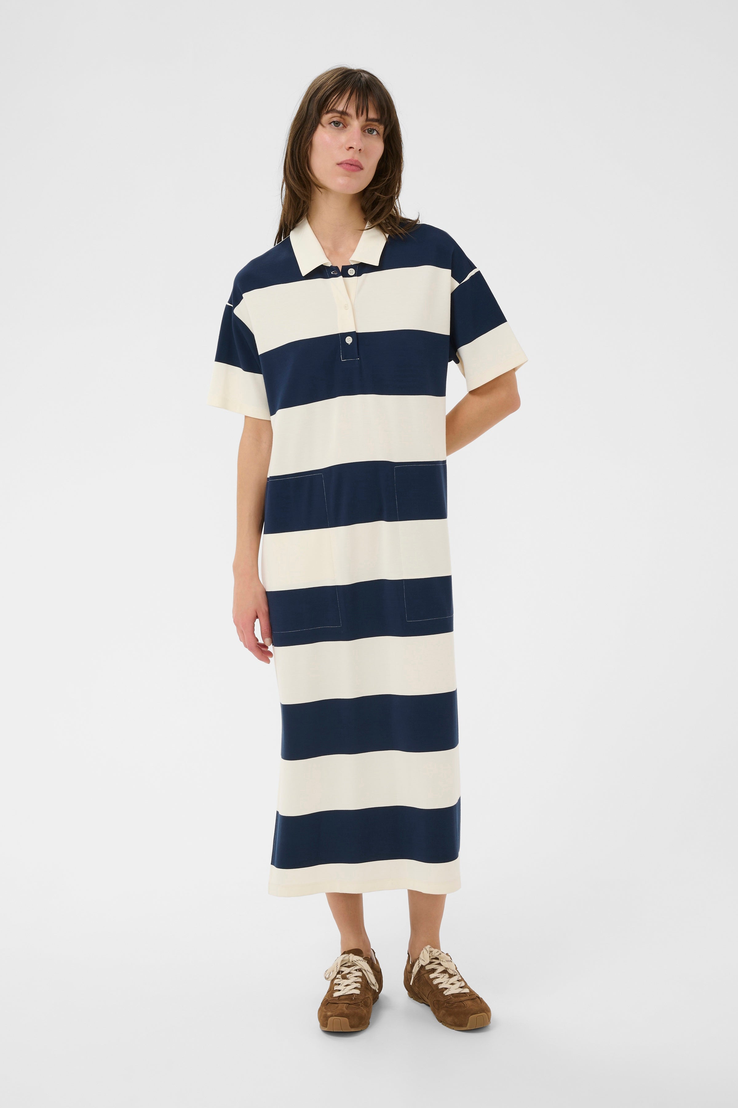 Part Two AlisePW Striped Polo Dress - Navy & Cream | Maxi Dress