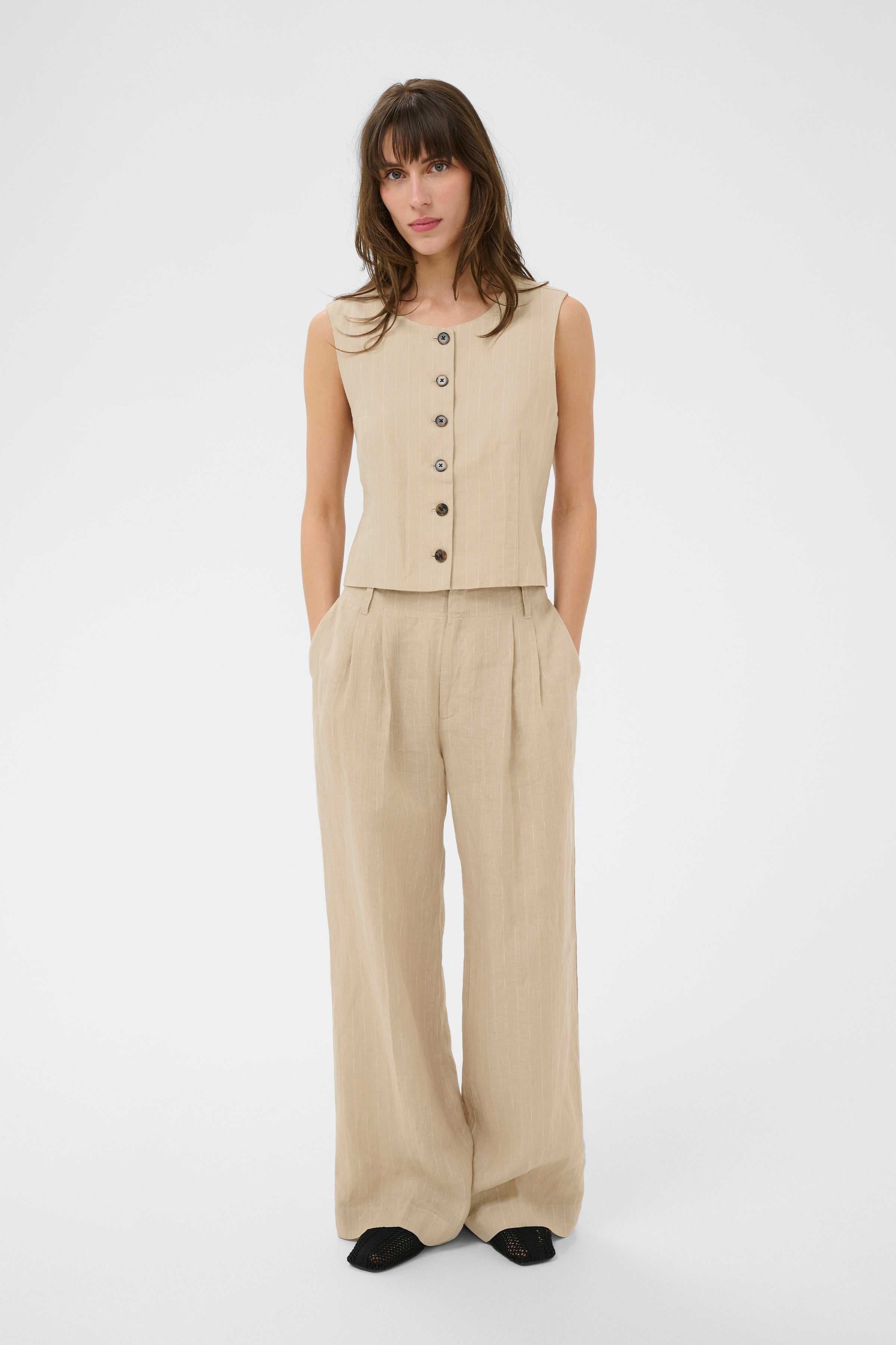 Aliya Trousers - Neutral Pinstripe