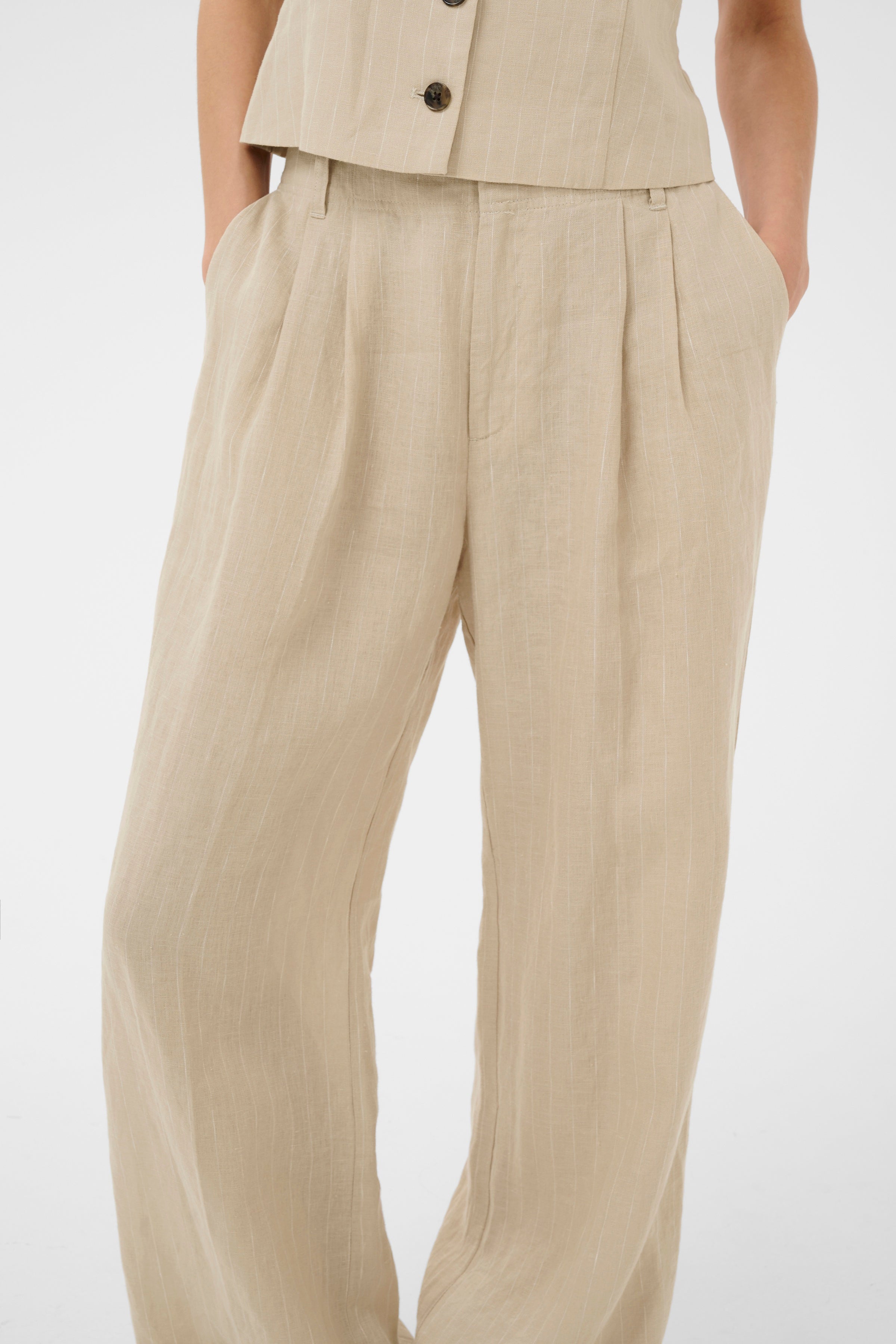 Aliya Trousers - Neutral Pinstripe