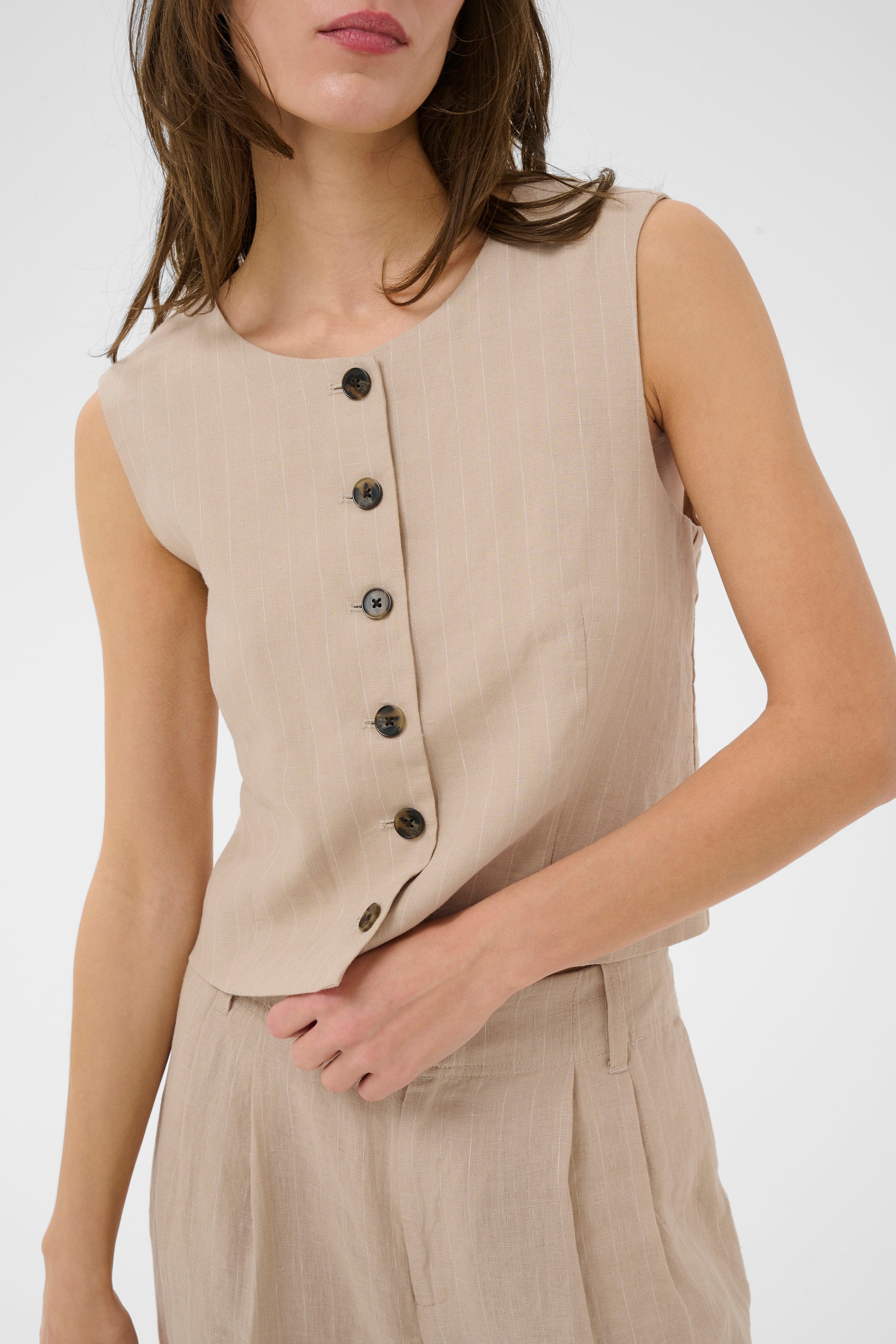 Azania Vest - Neutral Pinstripe