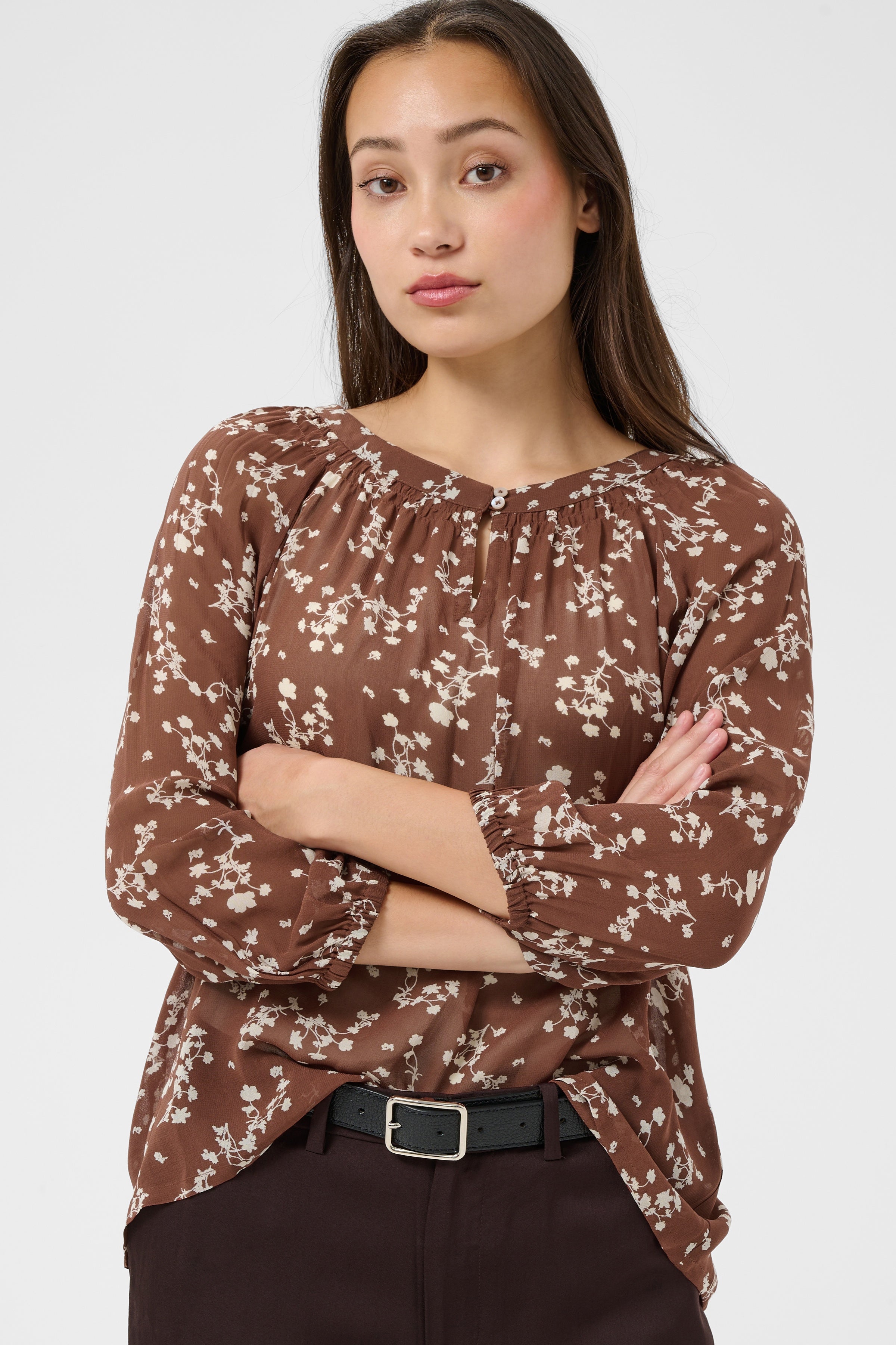 Catin Blouse - Brown Out Leaf Print