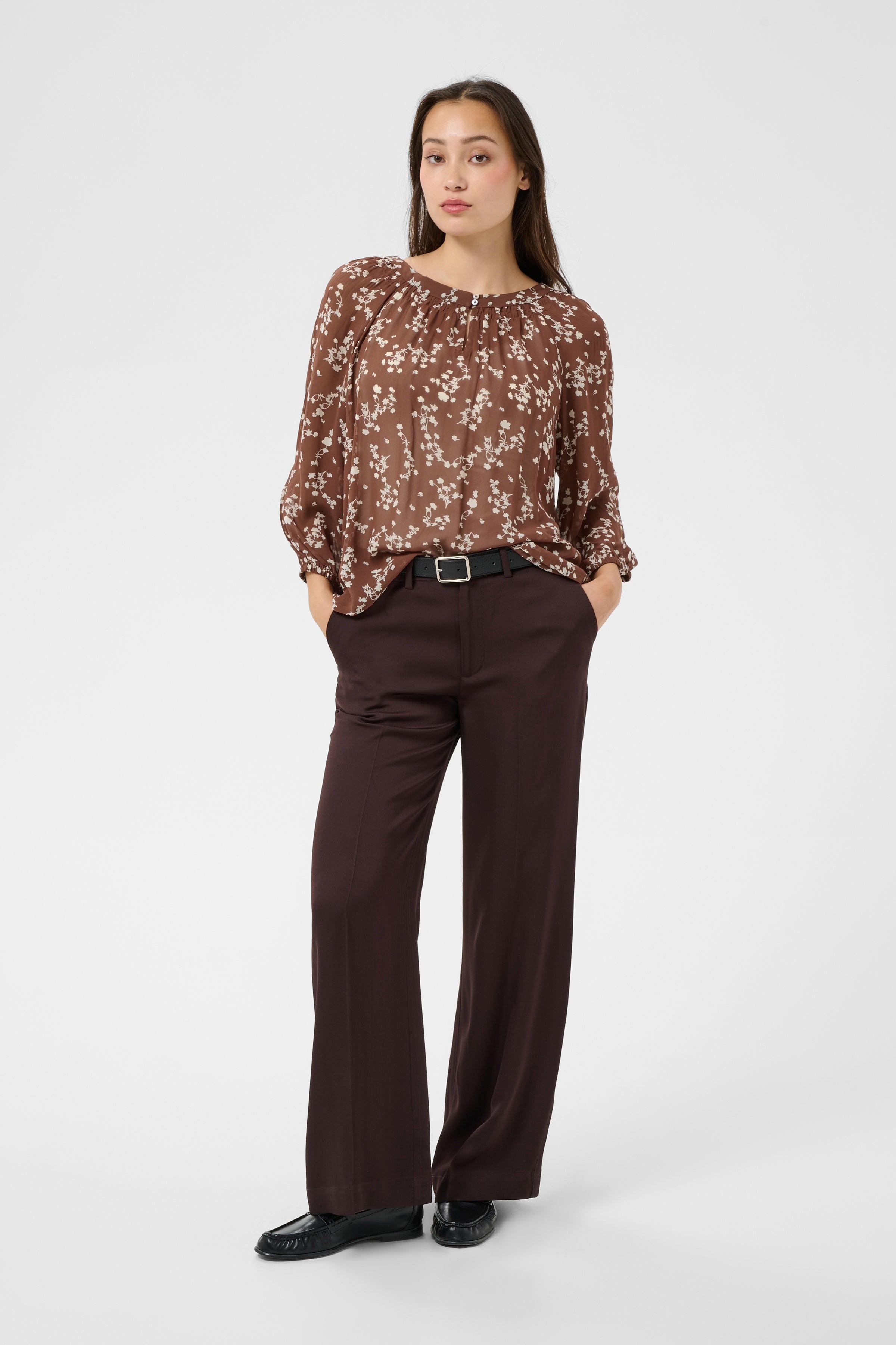 Catin Blouse - Brown Out Leaf Print