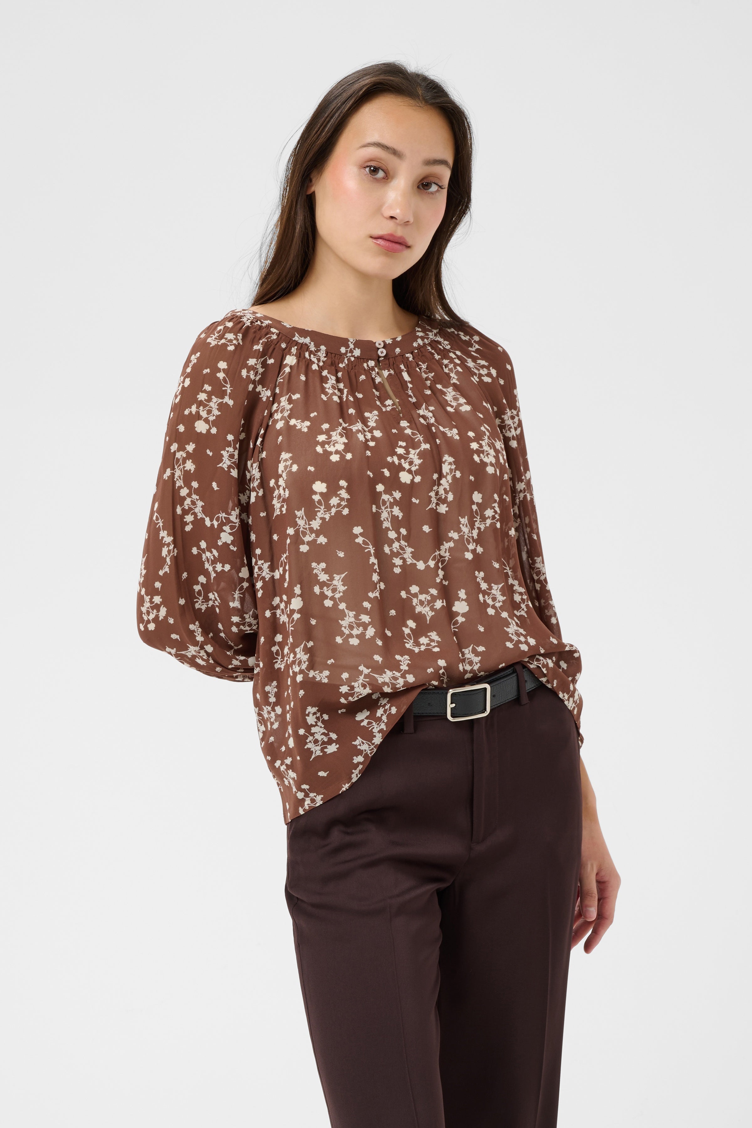 Catin Blouse - Brown Out Leaf Print