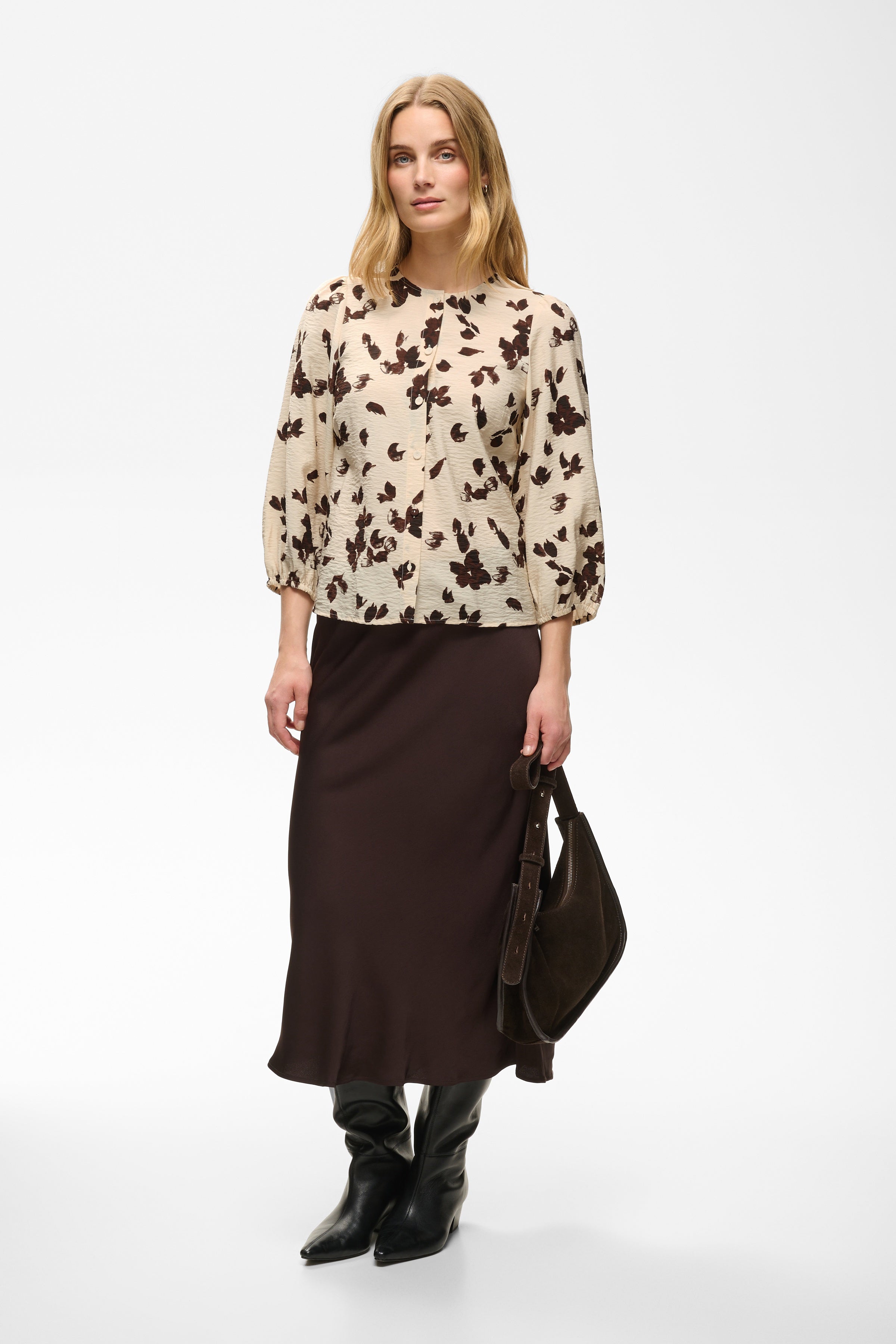 Channie Shirt - Oatmeal Feather Flower Print