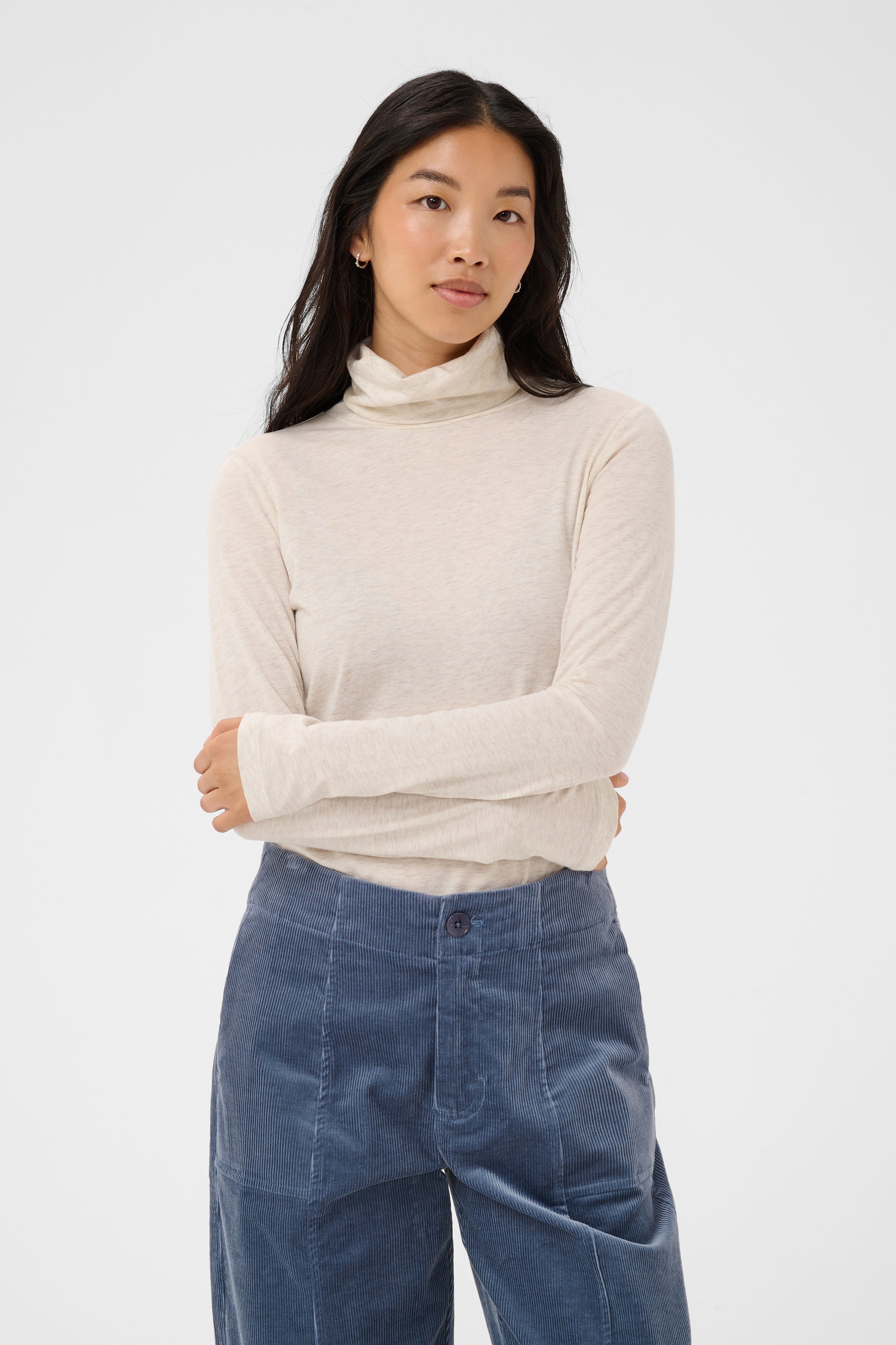 Part Two ChatallPW long-sleeve turtleneck t-shirt in whitecap melange soft stretch cotton jersey.