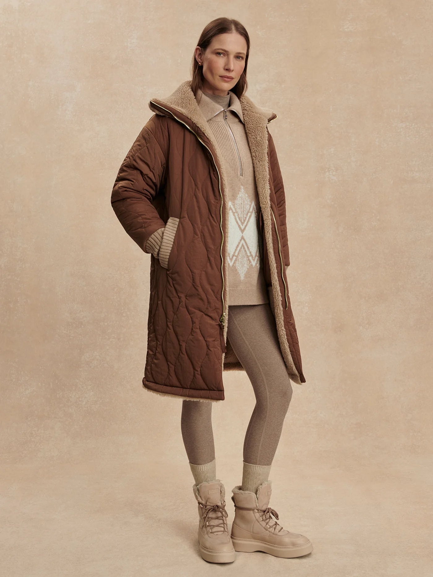 Theia Reversible Coat - Light Taupe/Cocoa Dust