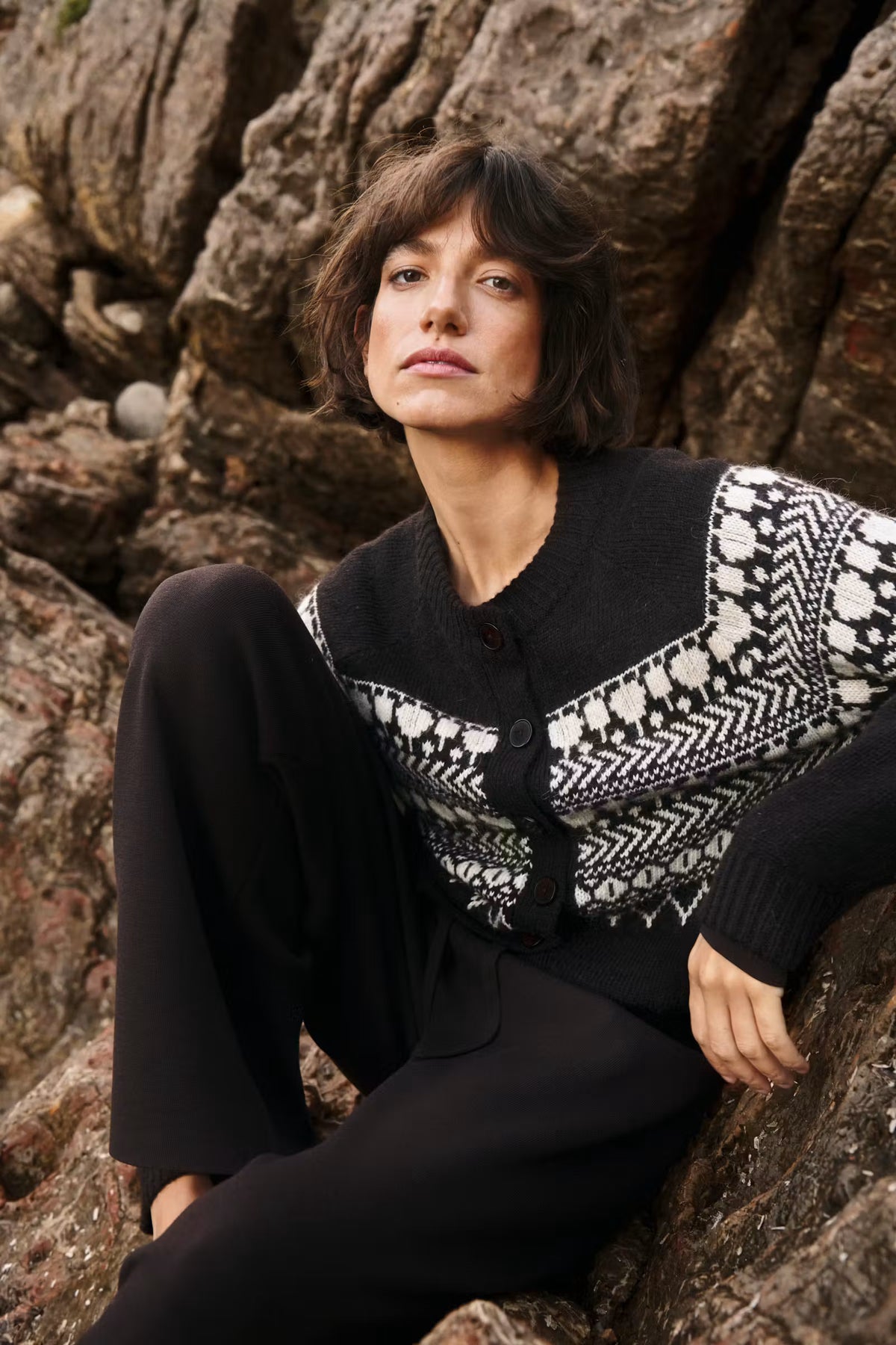 Charmaine Cardigan - Mole/Whitecap Jacquard