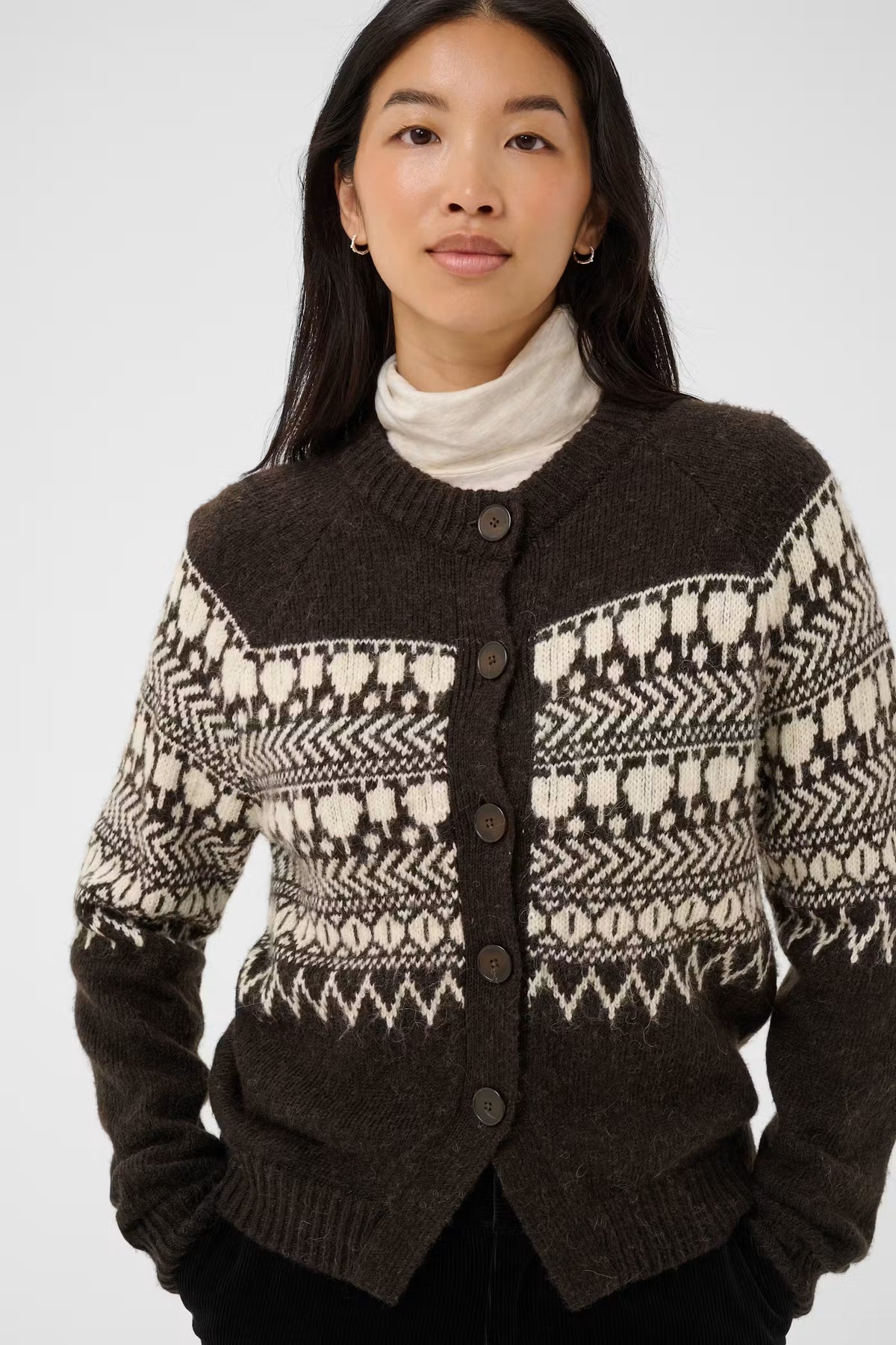 Charmaine Cardigan - Mole/Whitecap Jacquard