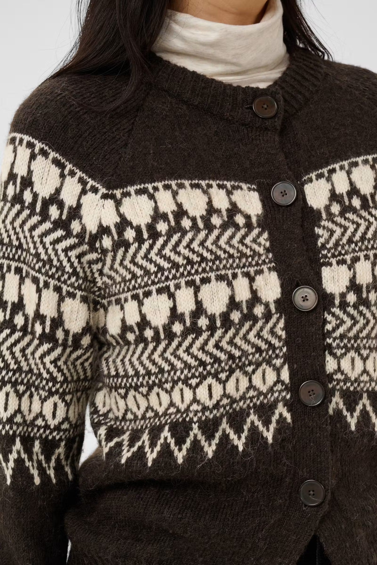 Charmaine Cardigan - Mole/Whitecap Jacquard
