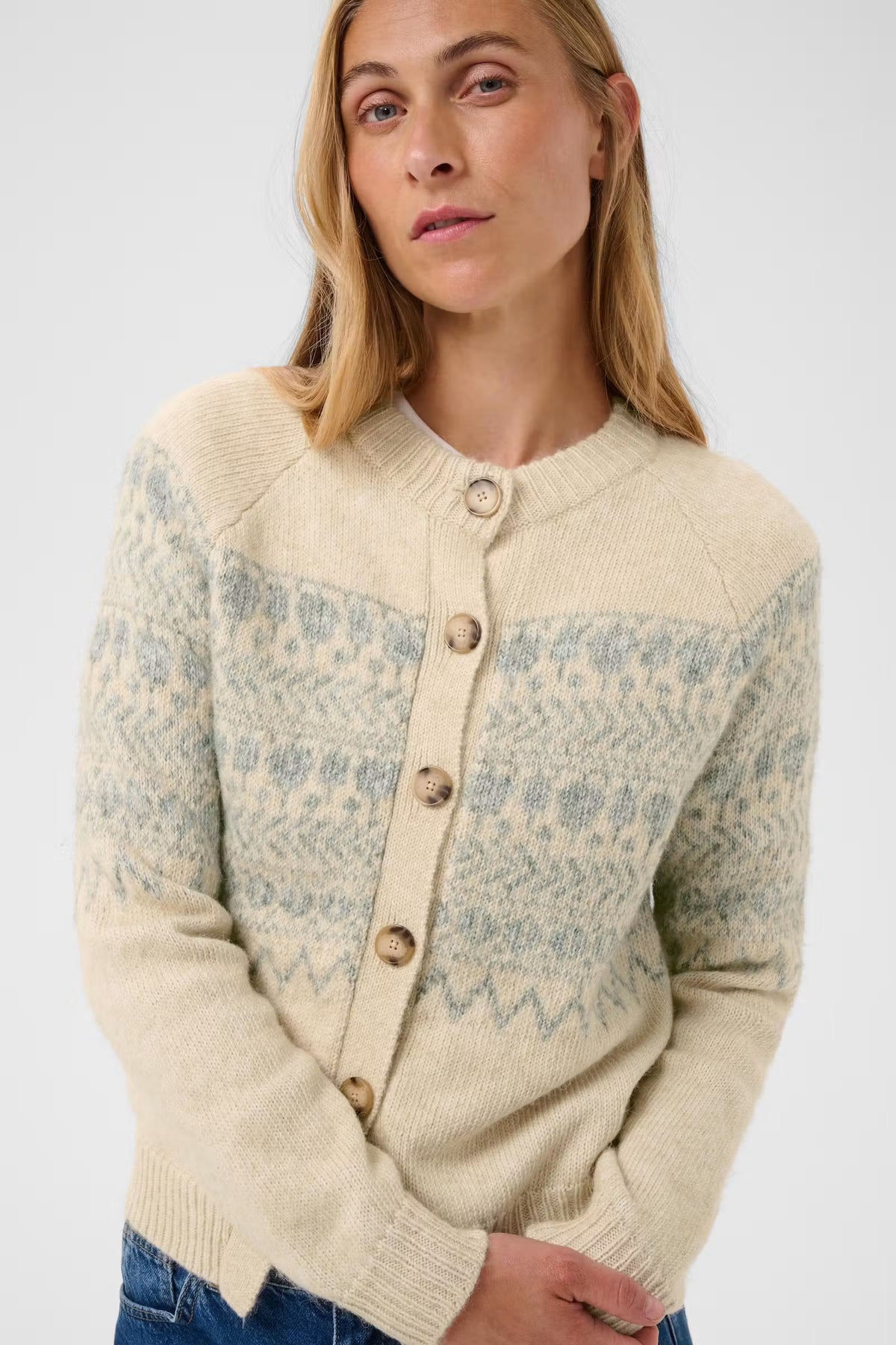 Charmaine Cardigan - Whitecap/Grey Jacquard