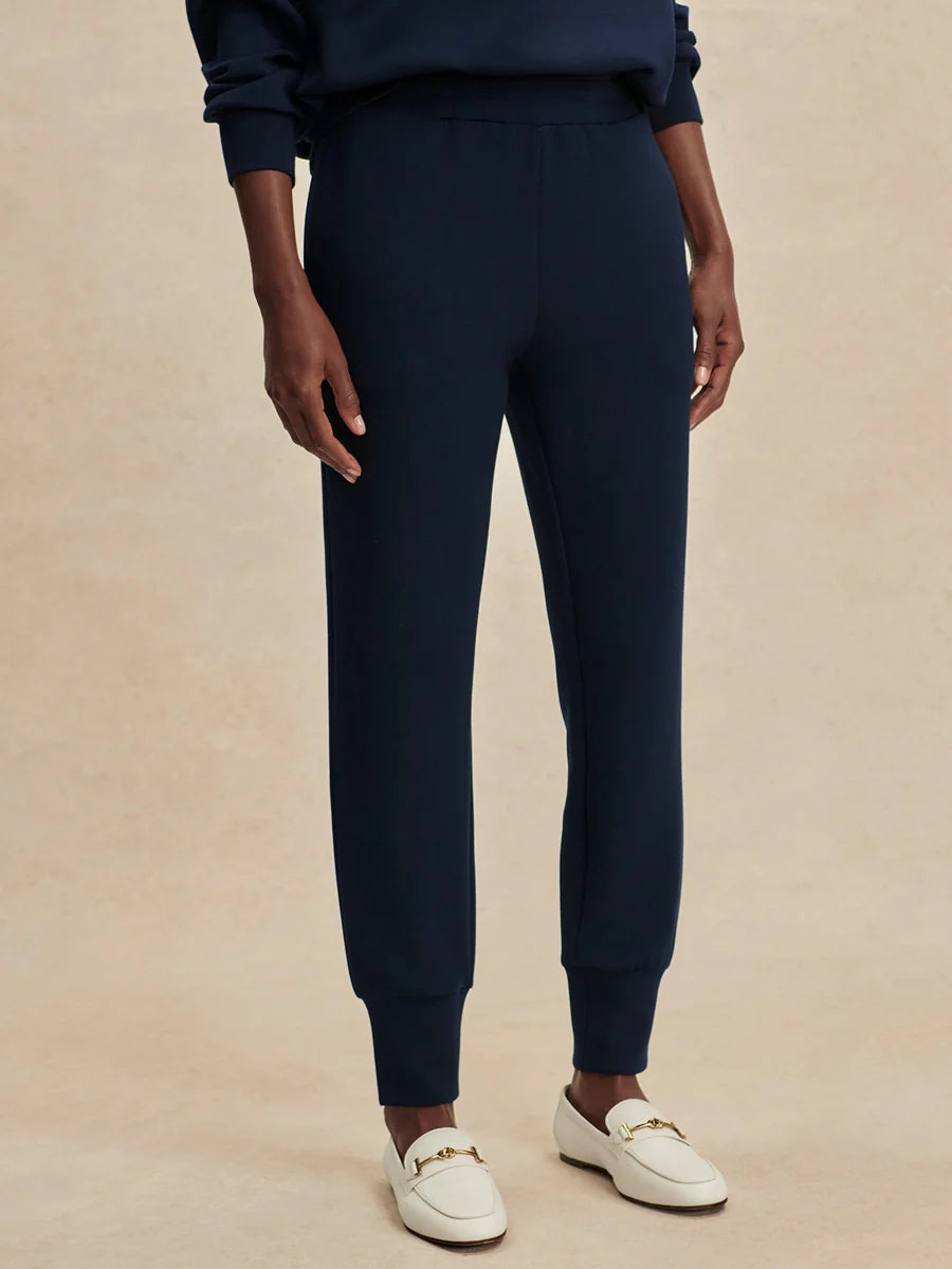 Varley Slim Cuff Pant 27.5 inch navy DoubleSoft tapered joggers with drawcord waist.