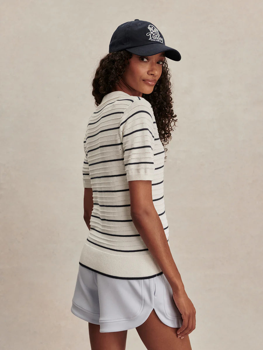 Wren Knit Polo - White/ Blue Nights