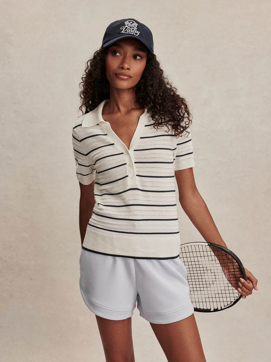 Wren Knit Polo - White/ Blue Nights