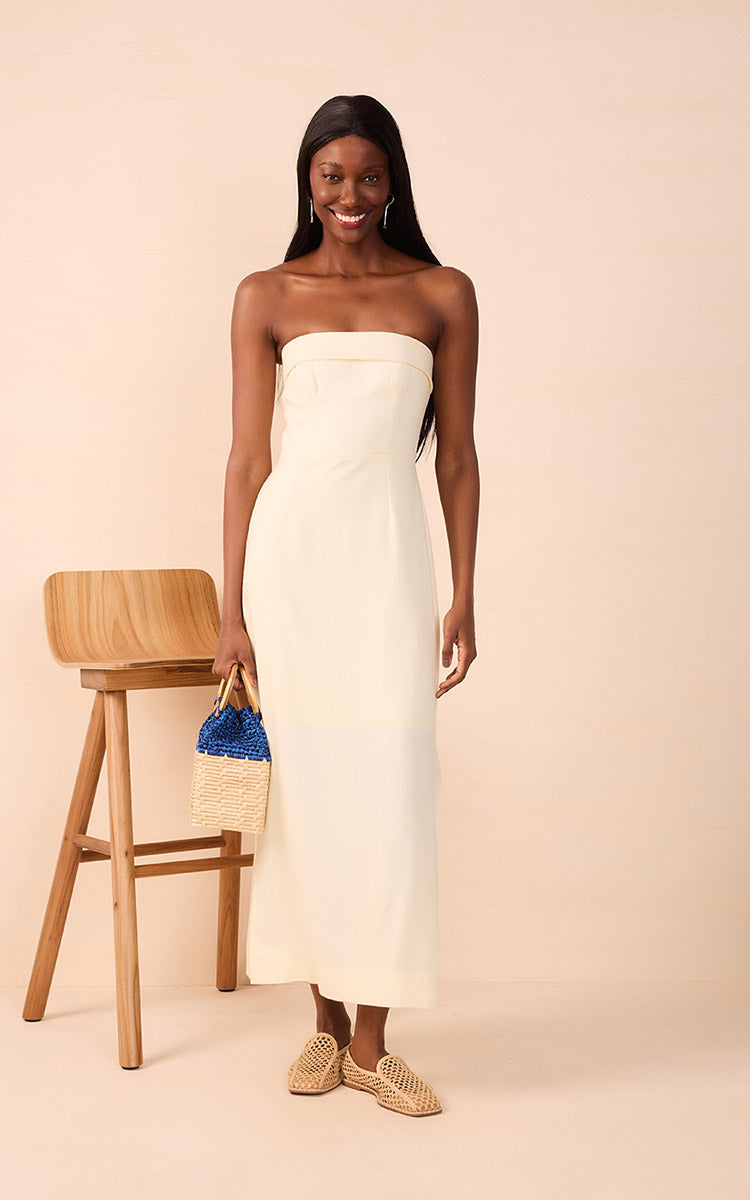 Strapless Midi Dress - Butter Yellow