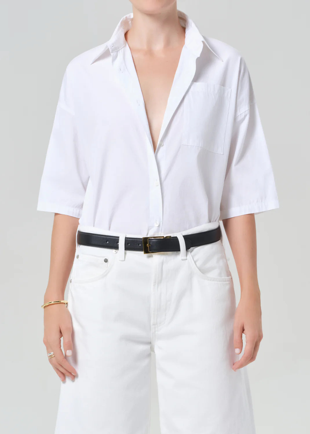 Frances Cropped Cape Button Up - Optic White