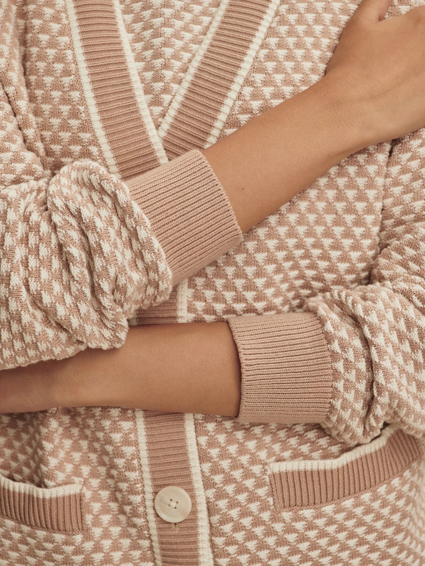 Tarran Stitch Knit Cardigan - Light Taupe