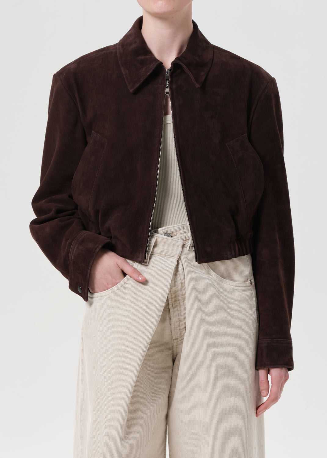 100% suede cropped brown jacket