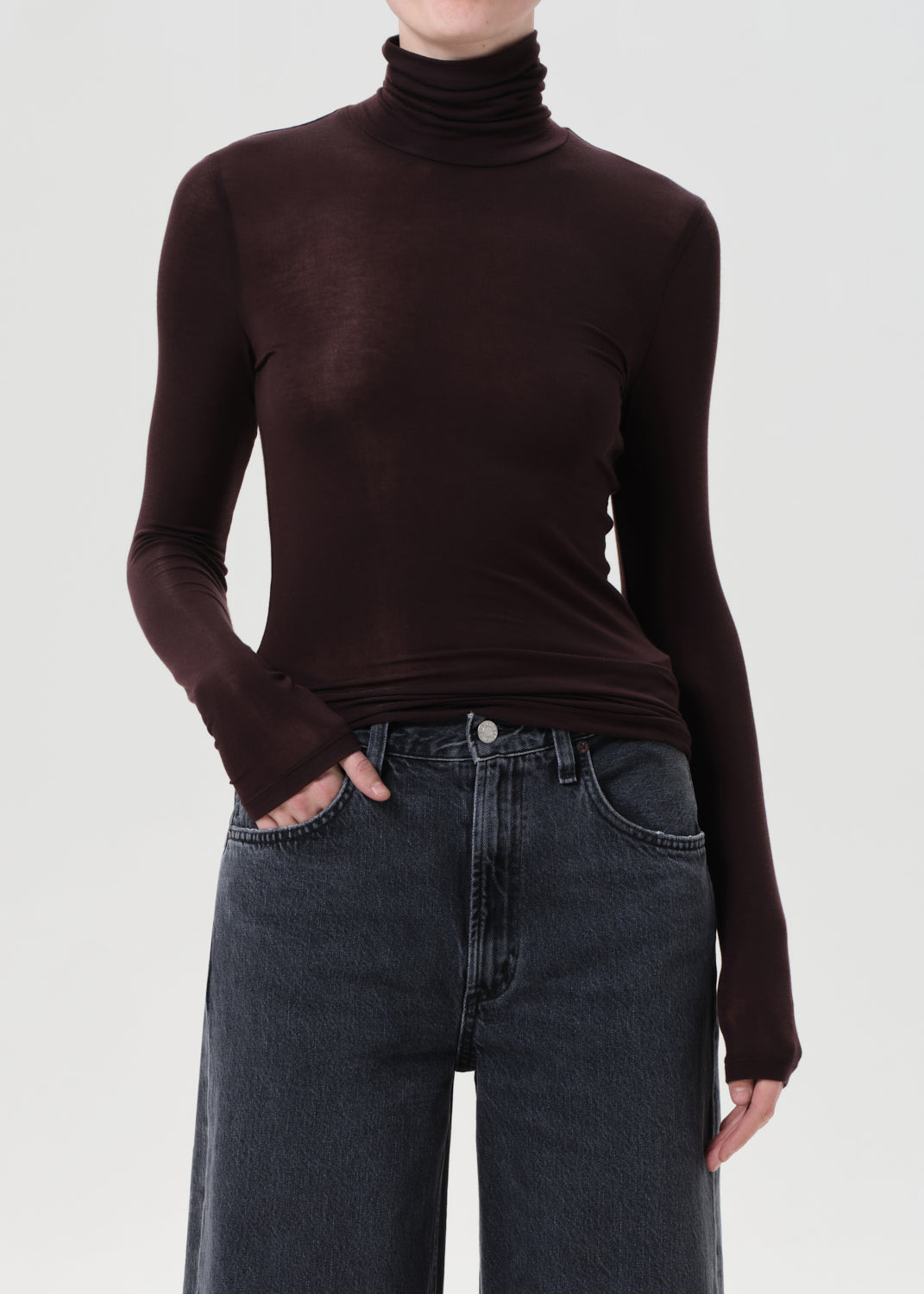 Lyocel dark brown long sleeve turtle neck