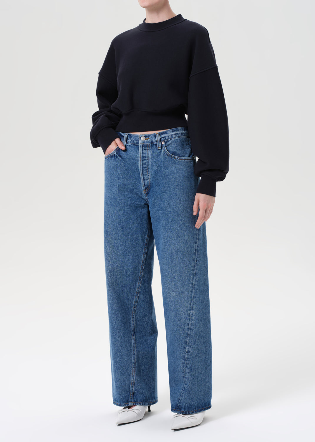 100% cotton cropped navy sweater 