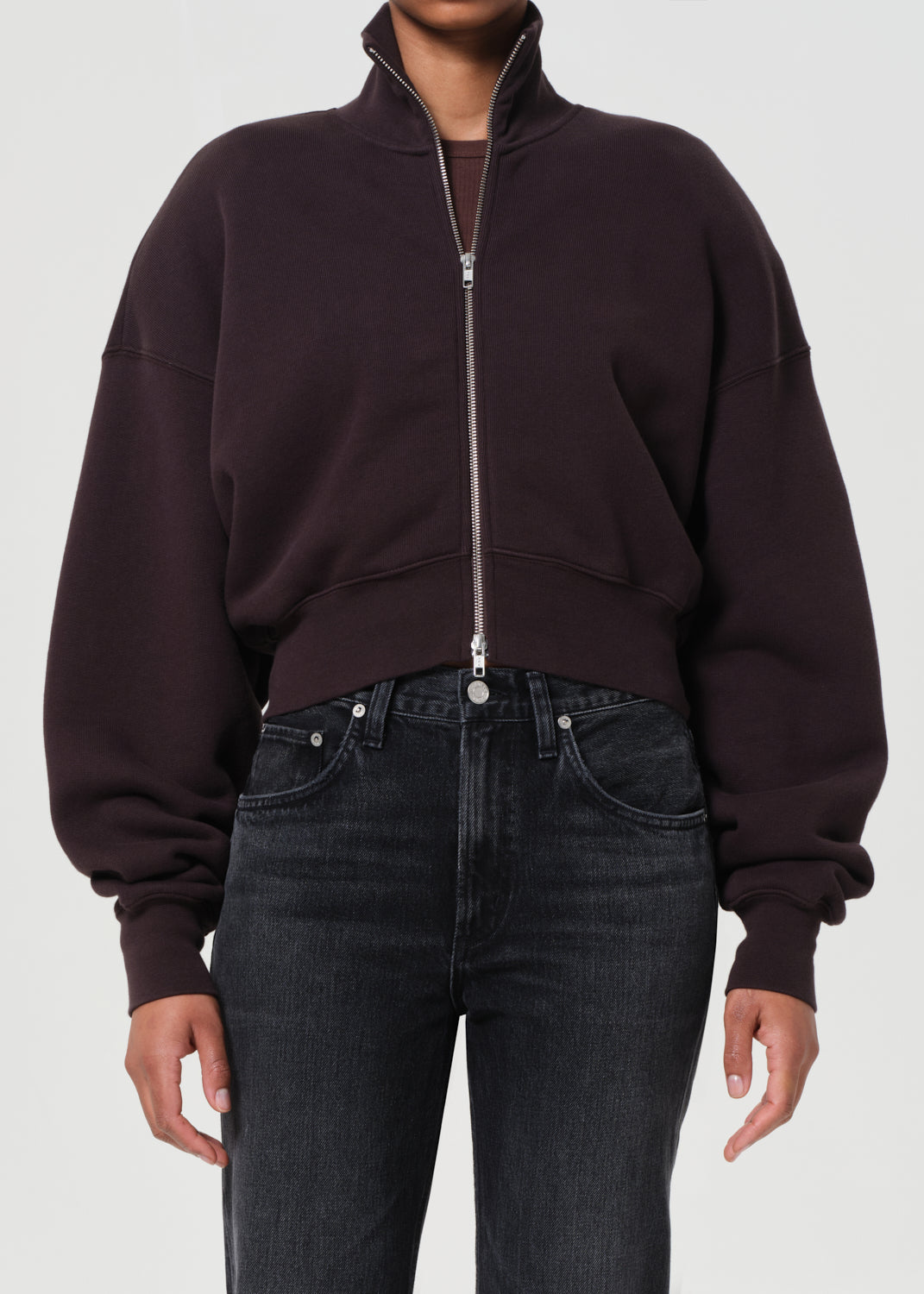 100% cotton chocolate brown zip up coat