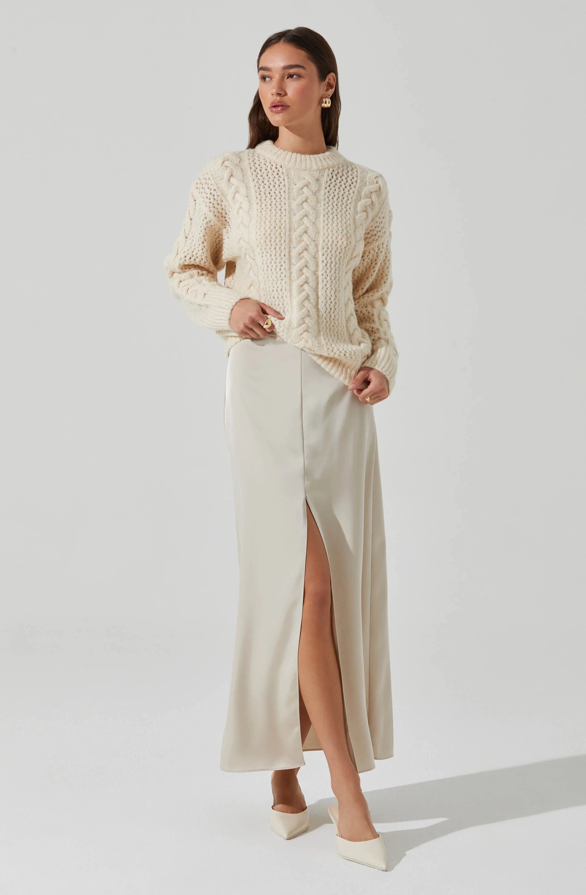 Cream Satin Maxi Skirt with slip