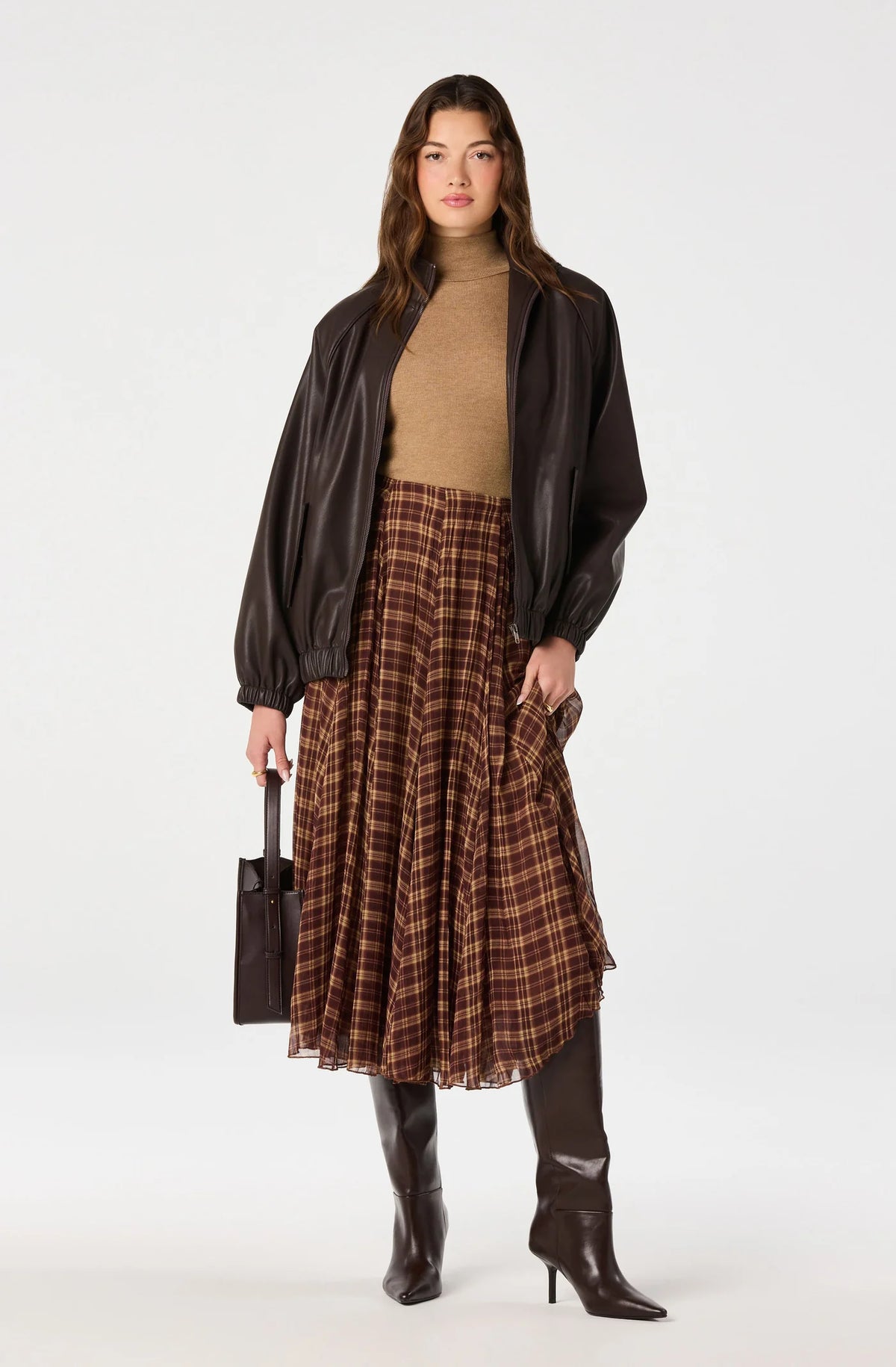 Fiori Plaid Chiffon Godel Skirt - Brown Plaid