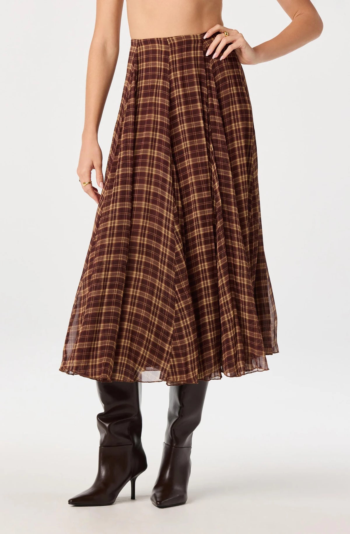 ASTR the Label Fiori plaid high-rise A-line mini skirt.