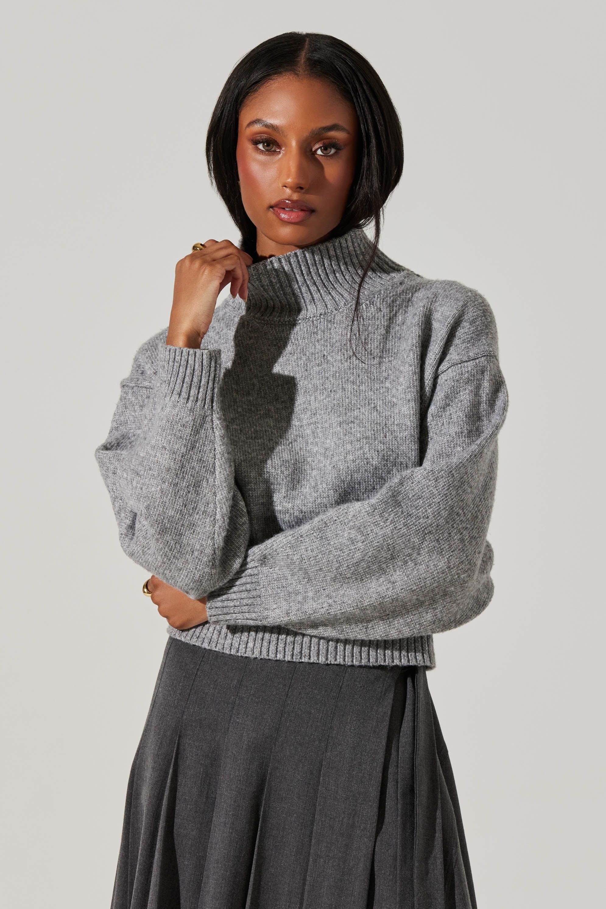 mock neck grey sweater