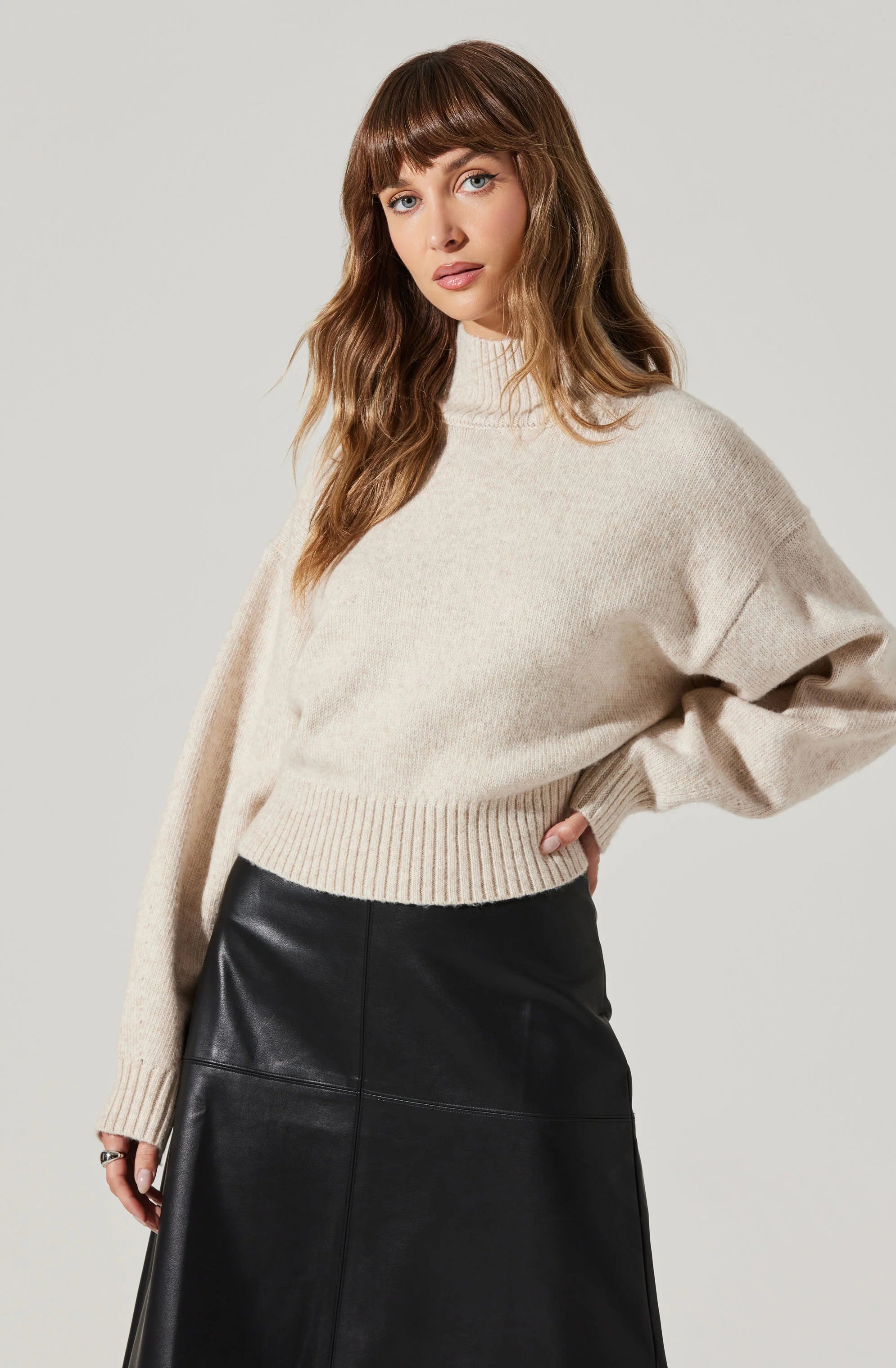 cream mock neck sweater