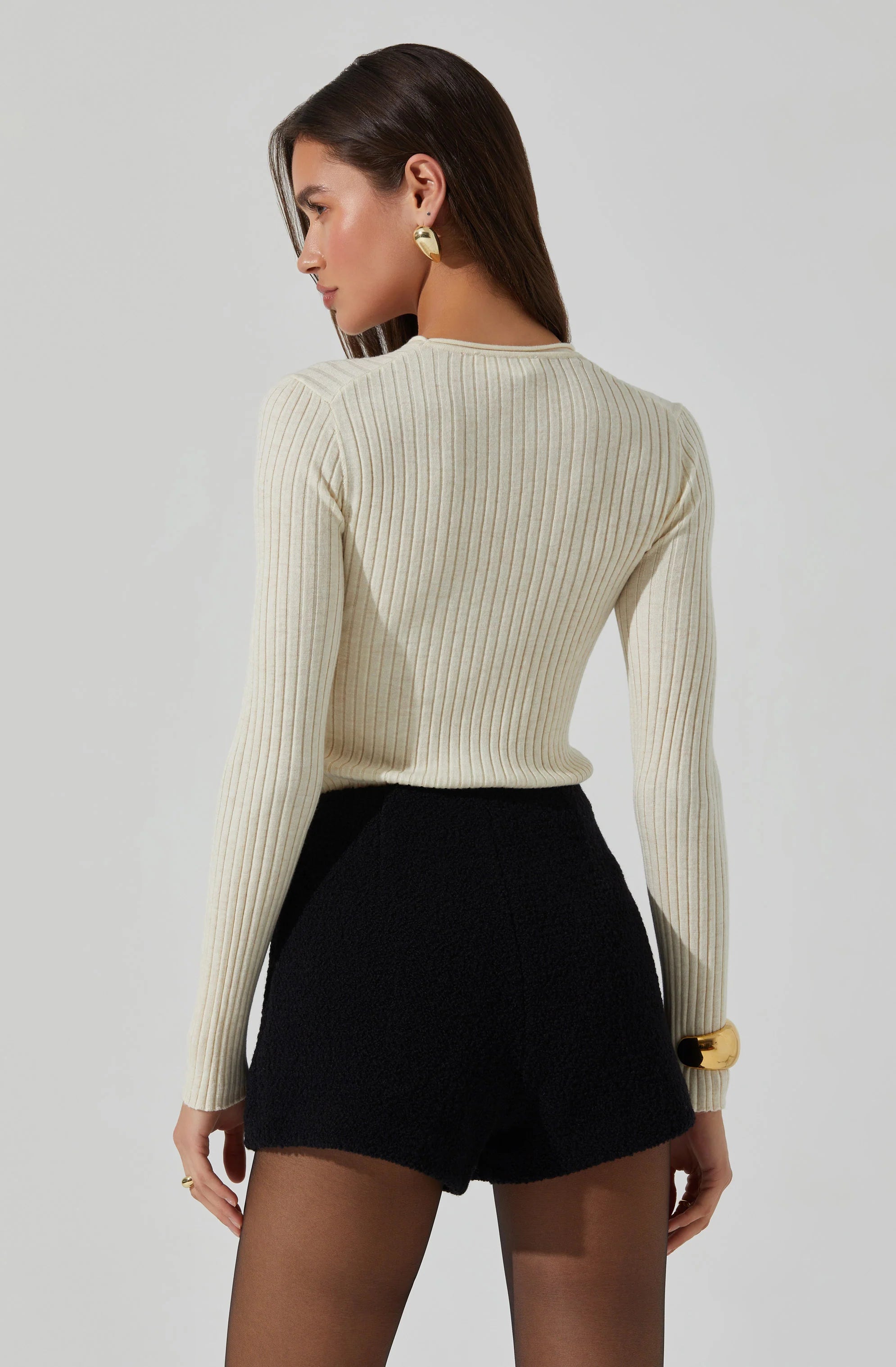 Reece Ribbed Long Sleeve Sweater - Cream