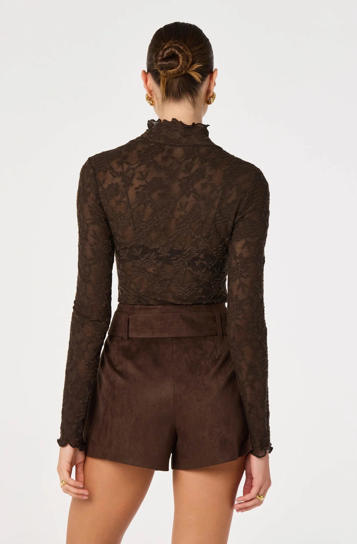 Kyra Sheer Mesh Mock Neck - Truffle