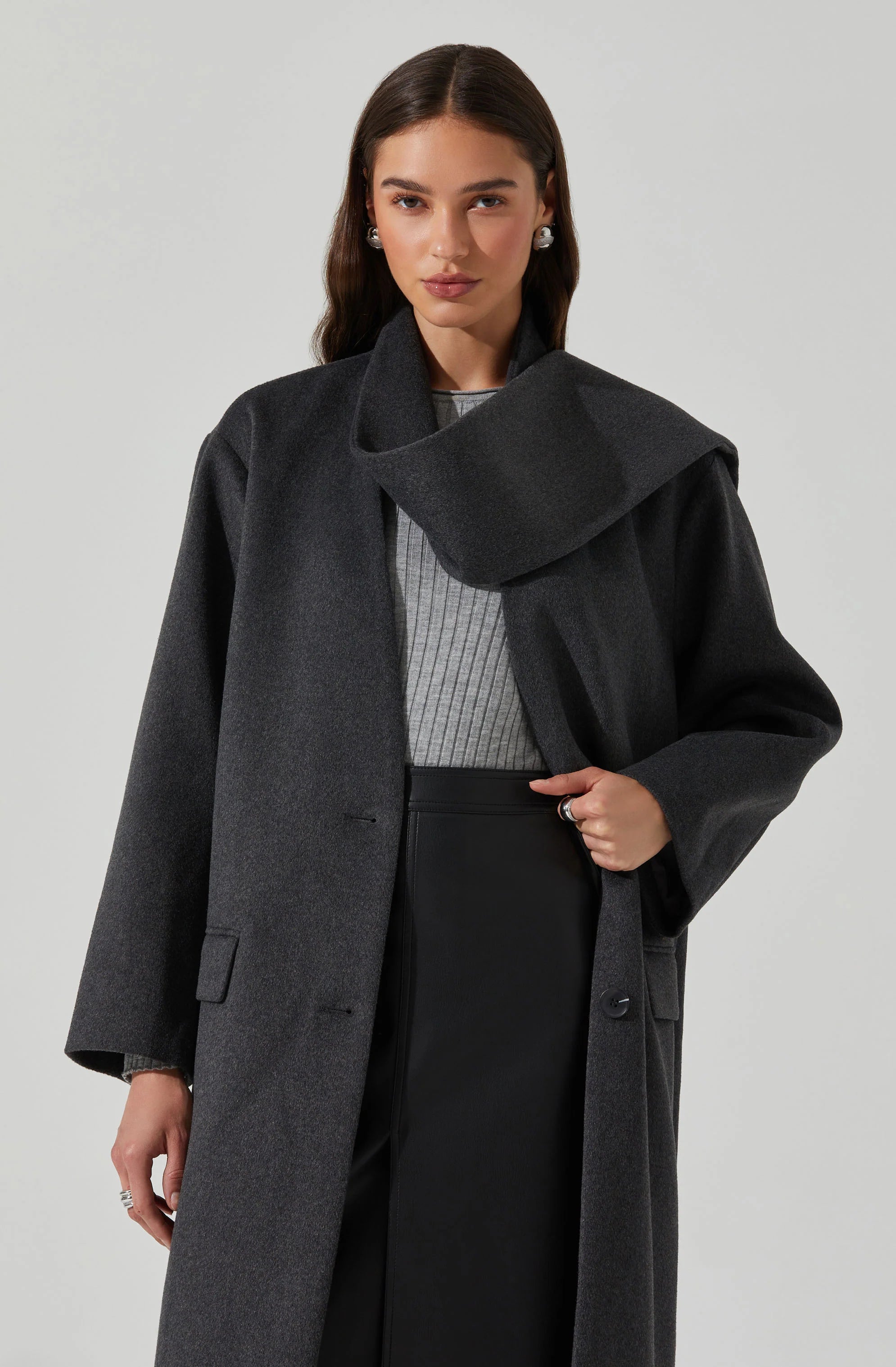 London Scarf Longline Coat - Charcoal