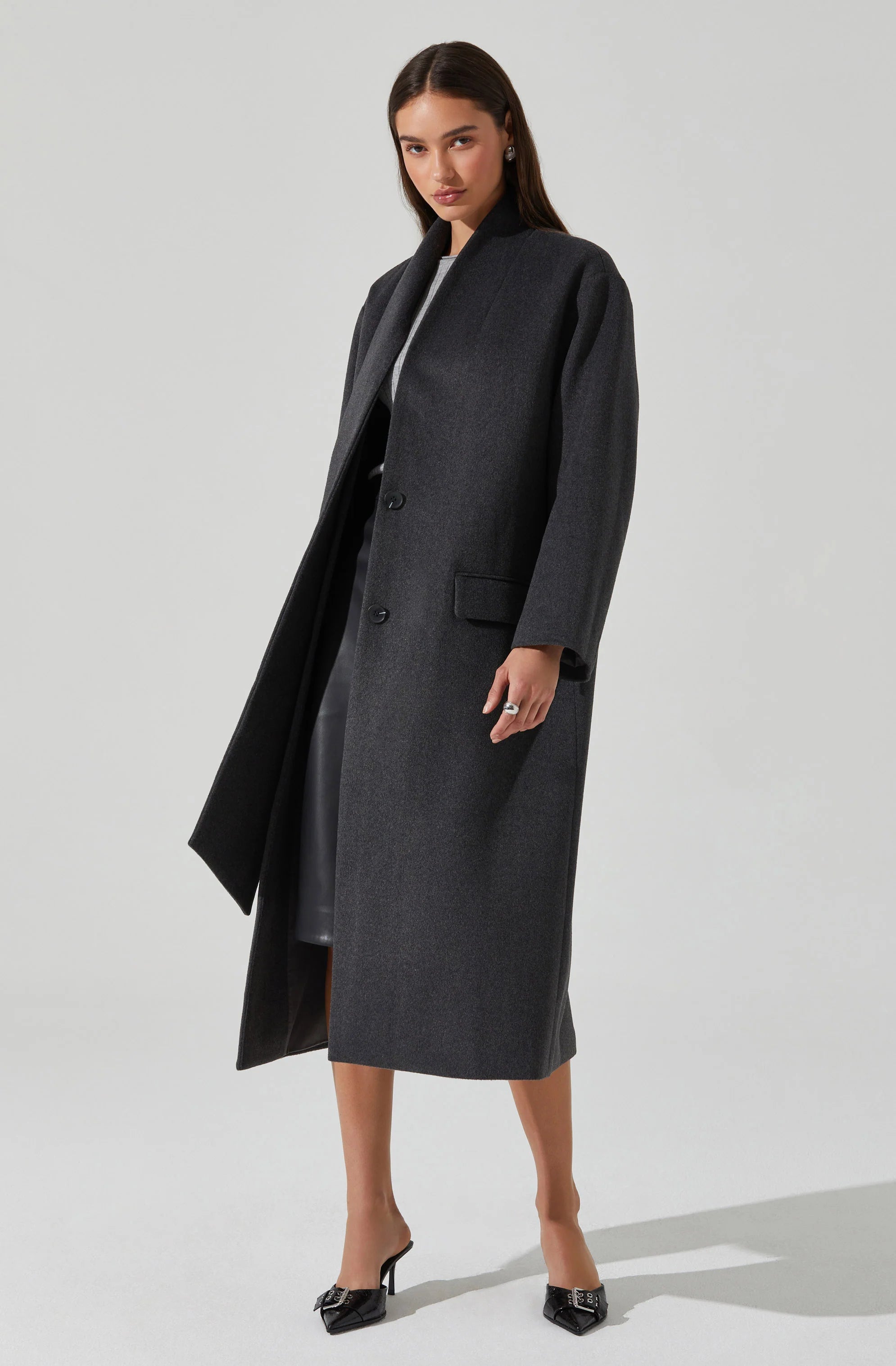 London Scarf Longline Coat - Charcoal