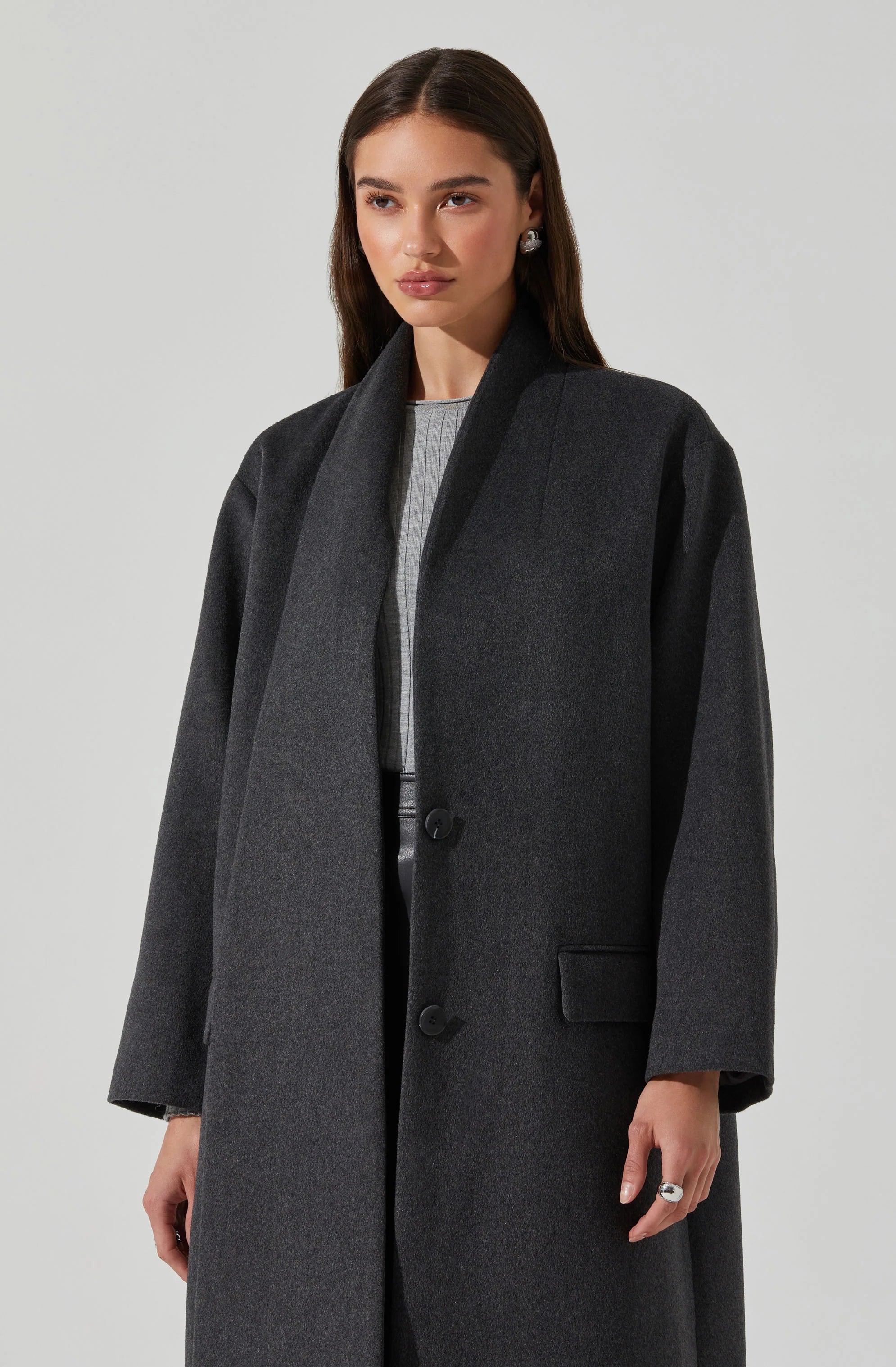 London Scarf Longline Coat - Charcoal