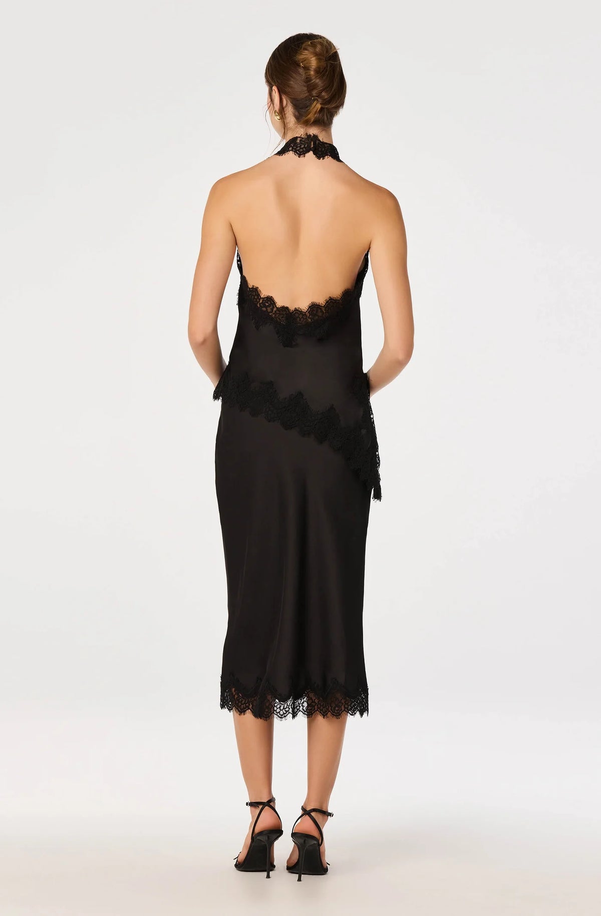 Amira Satin Lace Trim Halter Top - Black