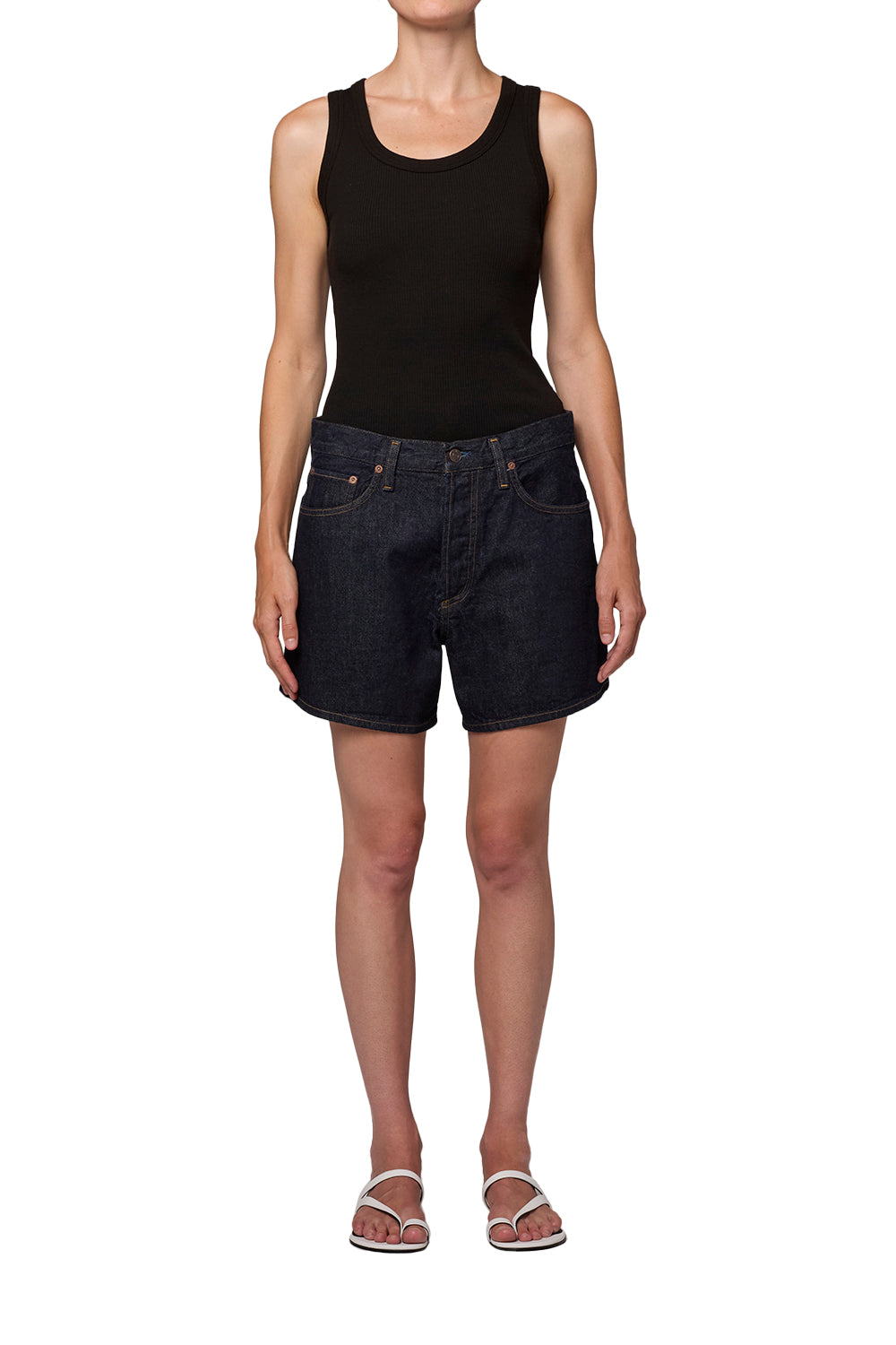 AGOLDE Leith Short in Rinse indigo denim oversized vintage fit front view