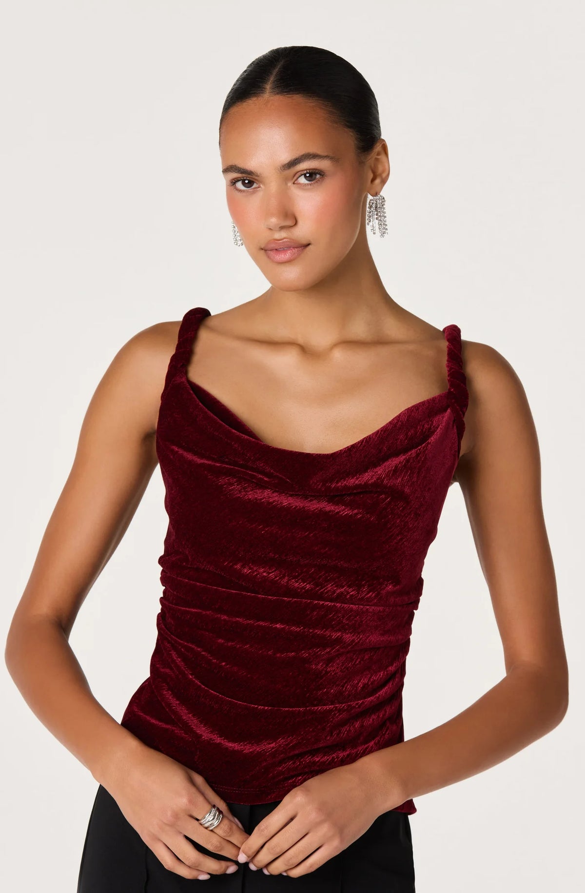 Berlyn Velvet Cowl Neck Tank - Wine