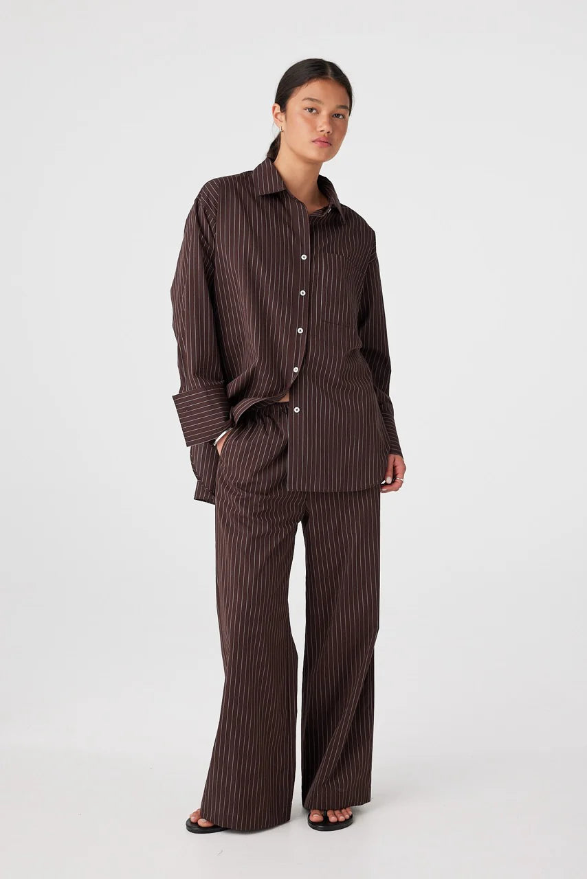 Rae Shirt in Espresso Stripe oversized cotton boyfriend fit