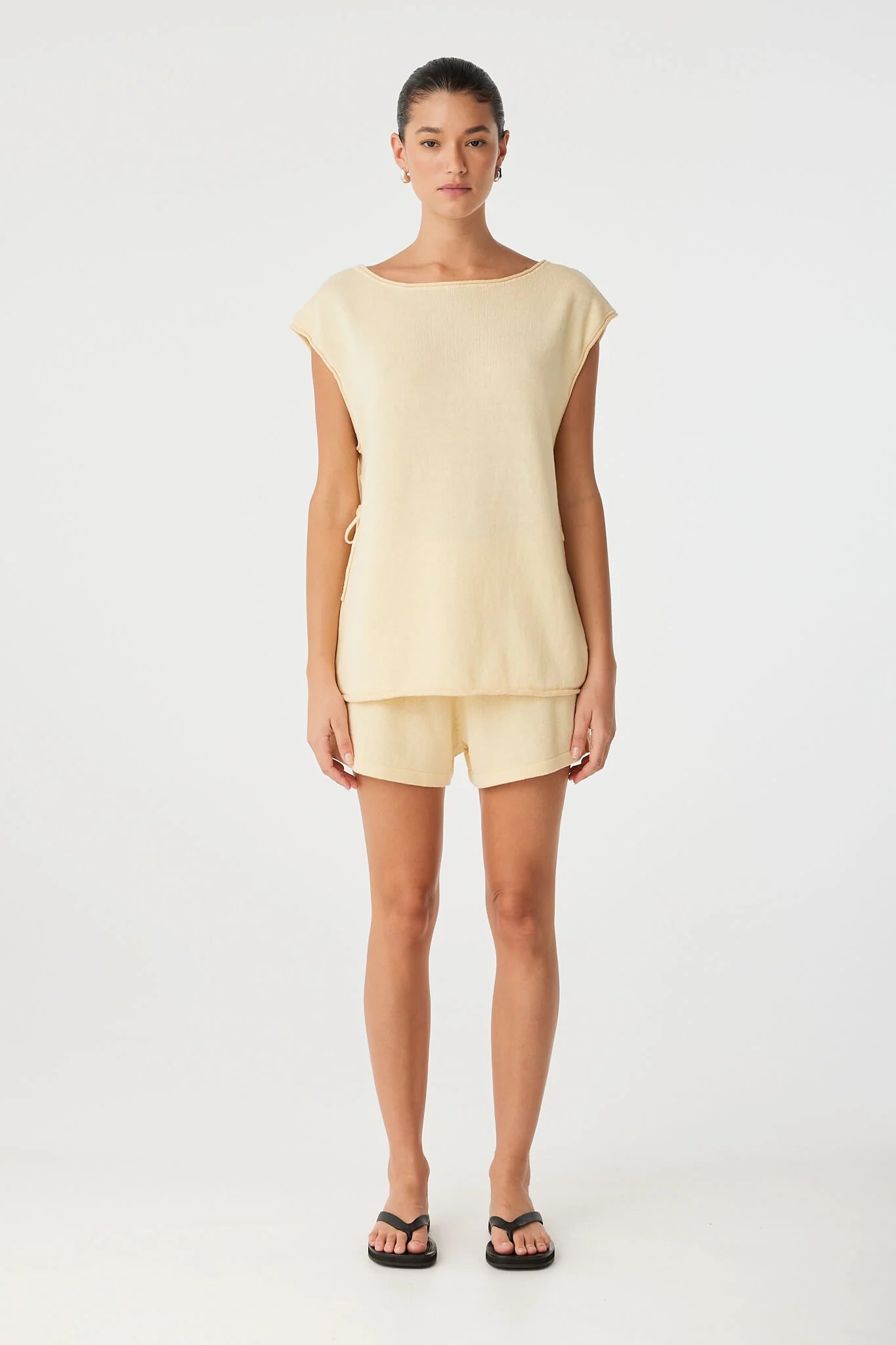 linen and cotton side tie top butter yellow